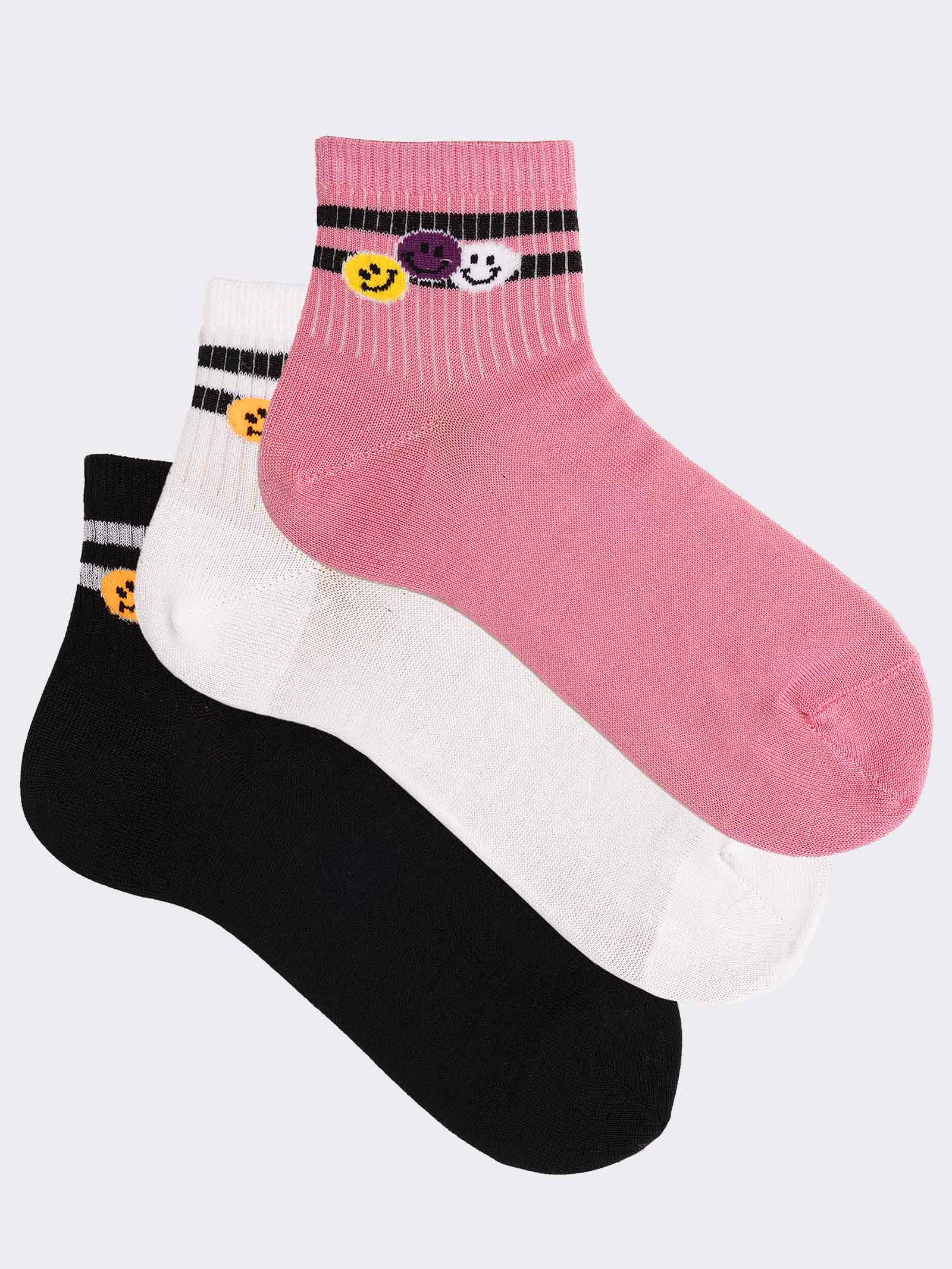 Tris calze corte donna Fantasia Smile in fresco Cotone - Image 1