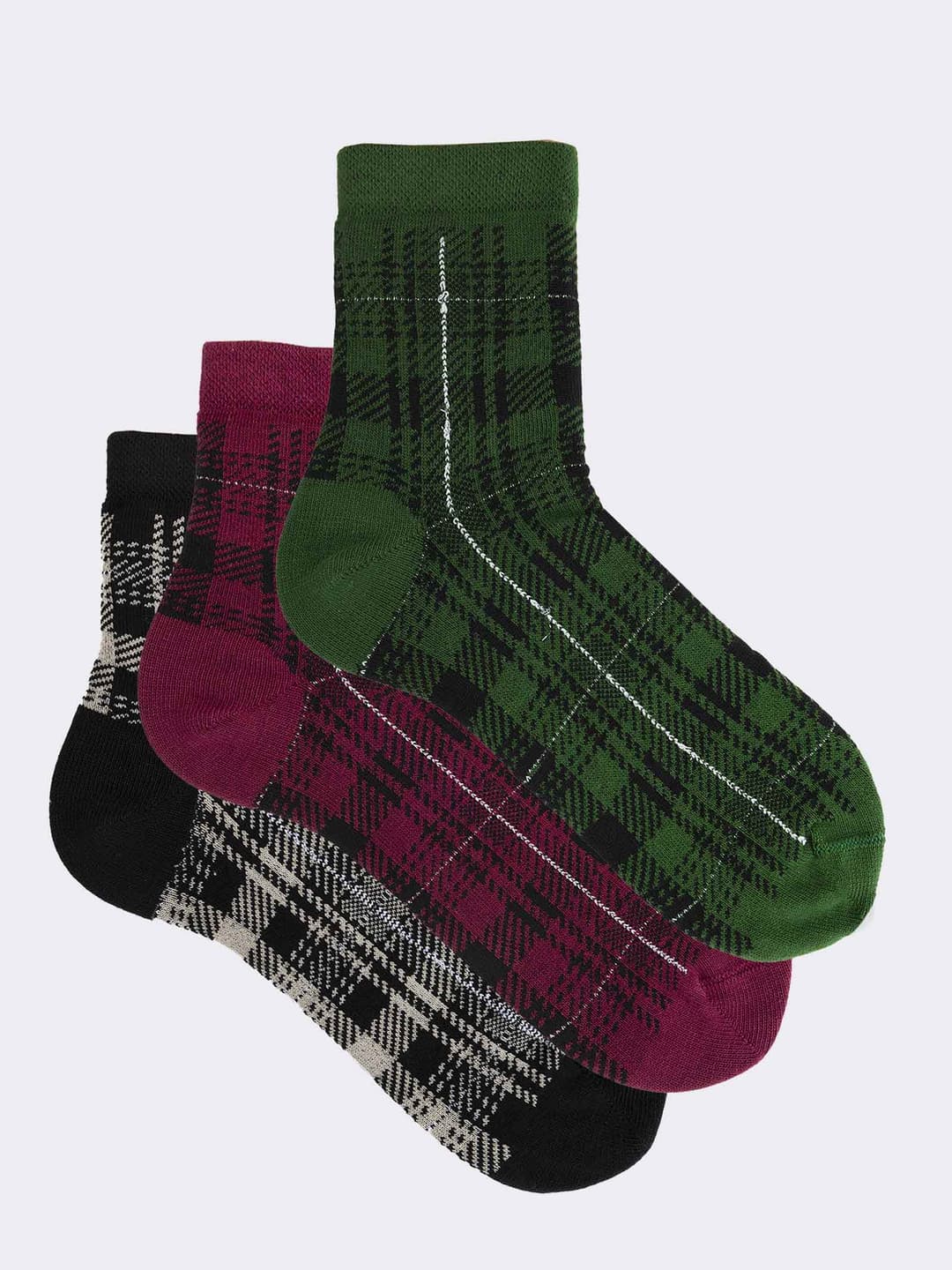 Calzini Donna Fantasia Tartan in Caldo Cotone - Calze Corte Eleganti