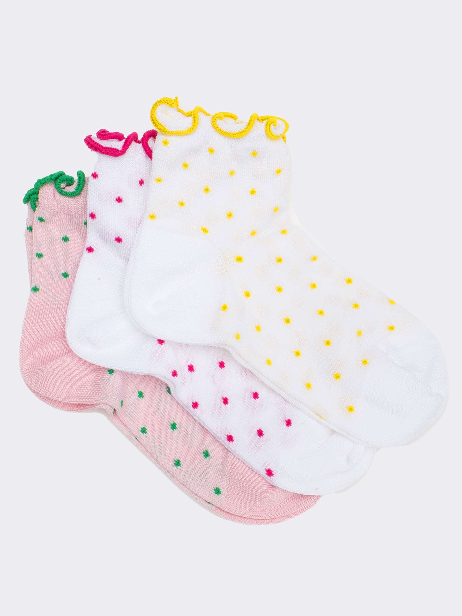 Calzini Corti Bambina con Pois e Orlo Ondulato - Design Trendy - Image 1