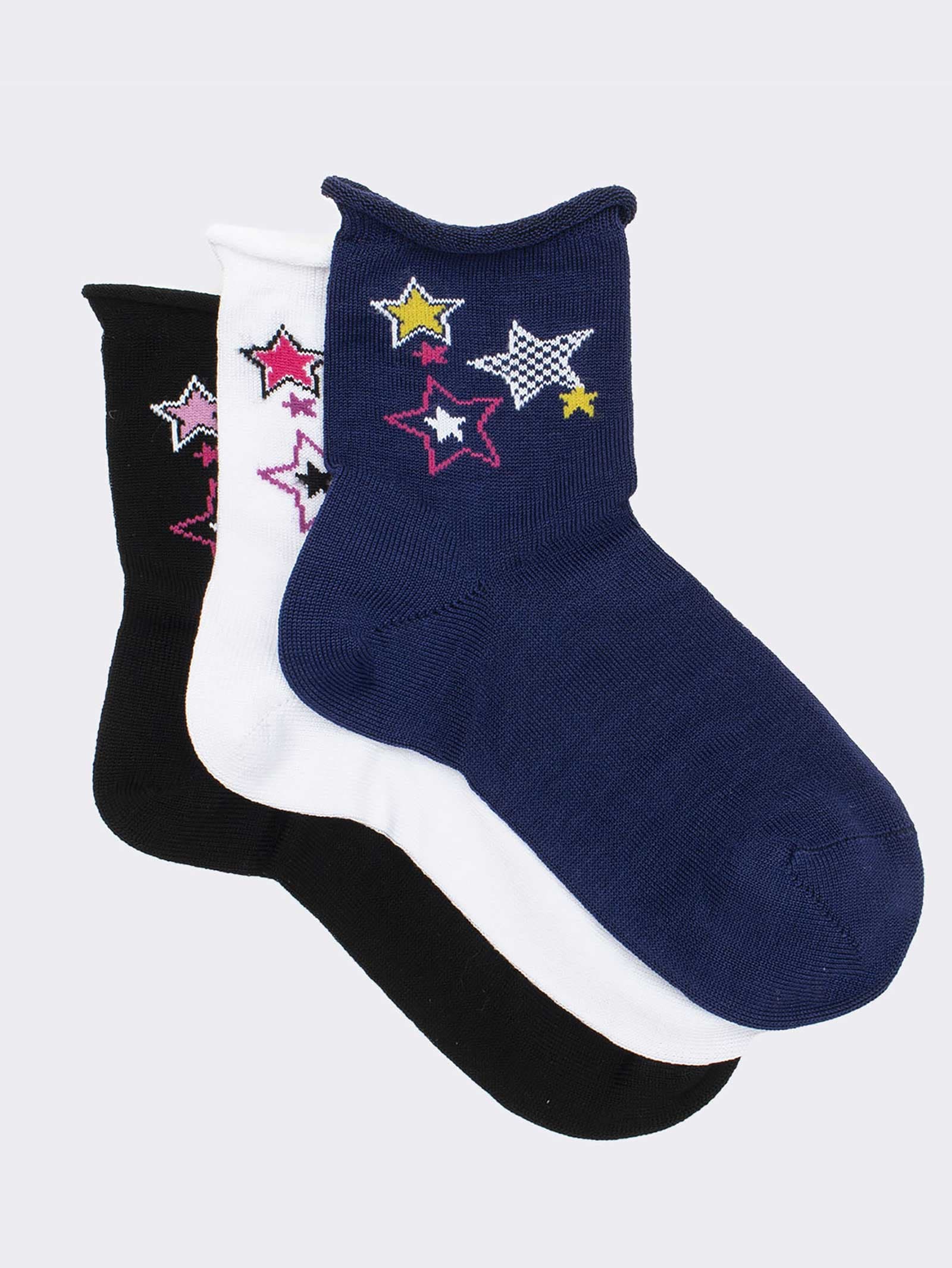 Calzini Corti Bambina con Stelle - Fantasia Vivace in Fresco Cotone - Image 1