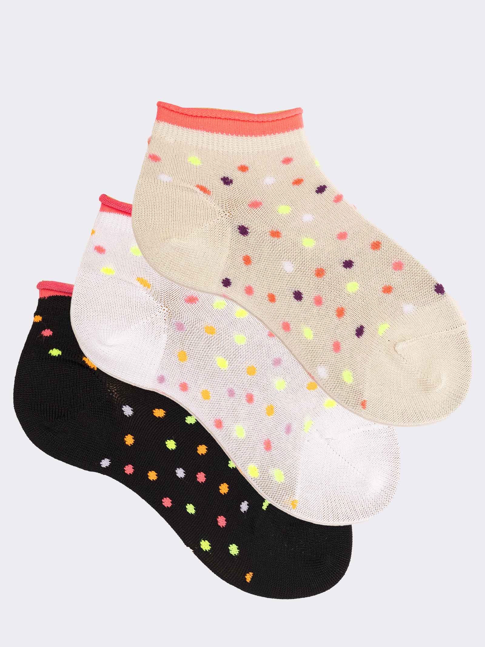 Tris calze corte bambina fantasia a pois in fresco Cotone - Image 1