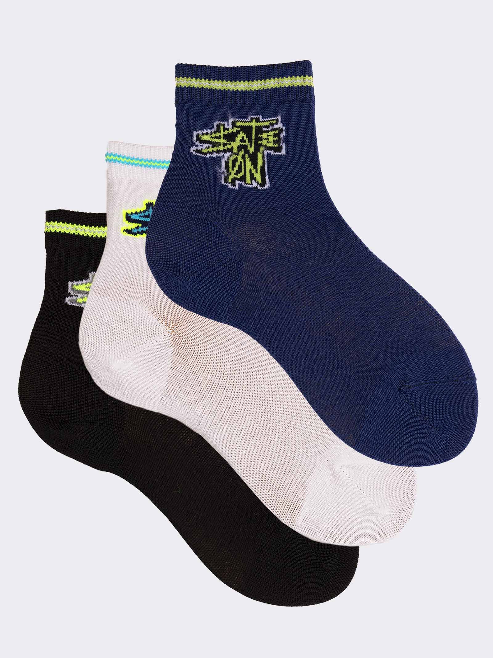 Tris calze corte bambino fantasia Skate on in fresco Cotone - Image 1