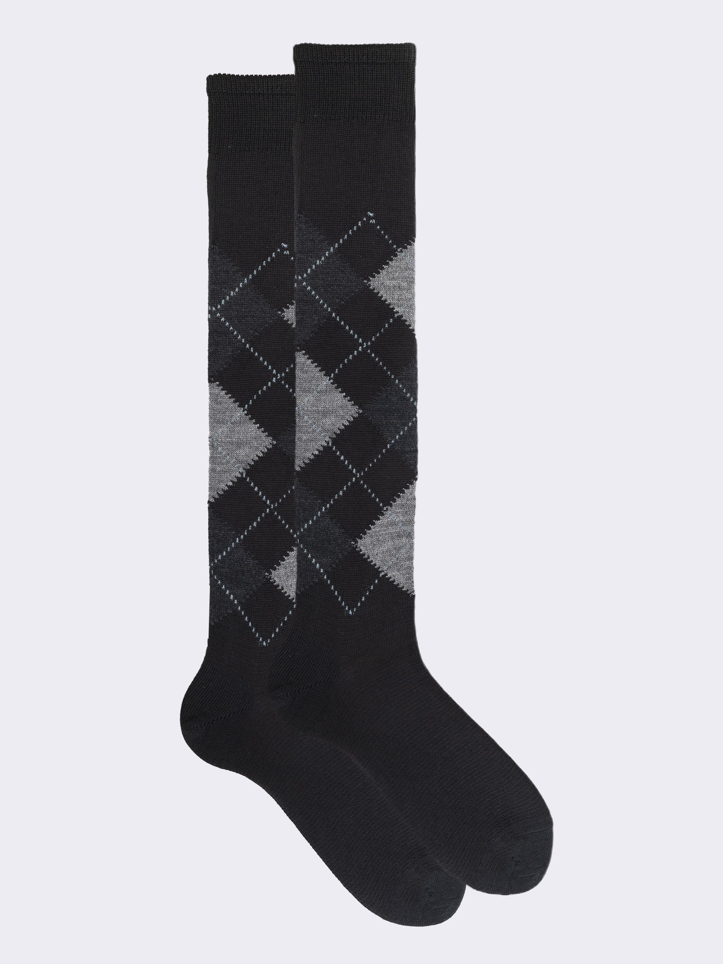 Calze Lunghe Uomo Fantasia Rombi in Lana - Made in Italy - Image 1