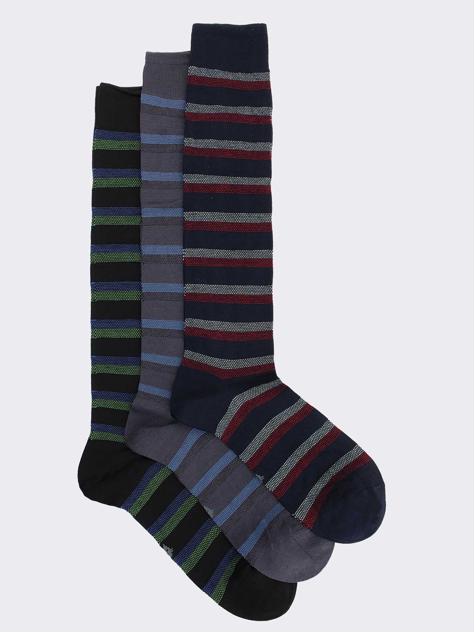 Calze Uomo Lunghe a Righe in Fresco Cotone - Design Classico ed Elegante - Image 1
