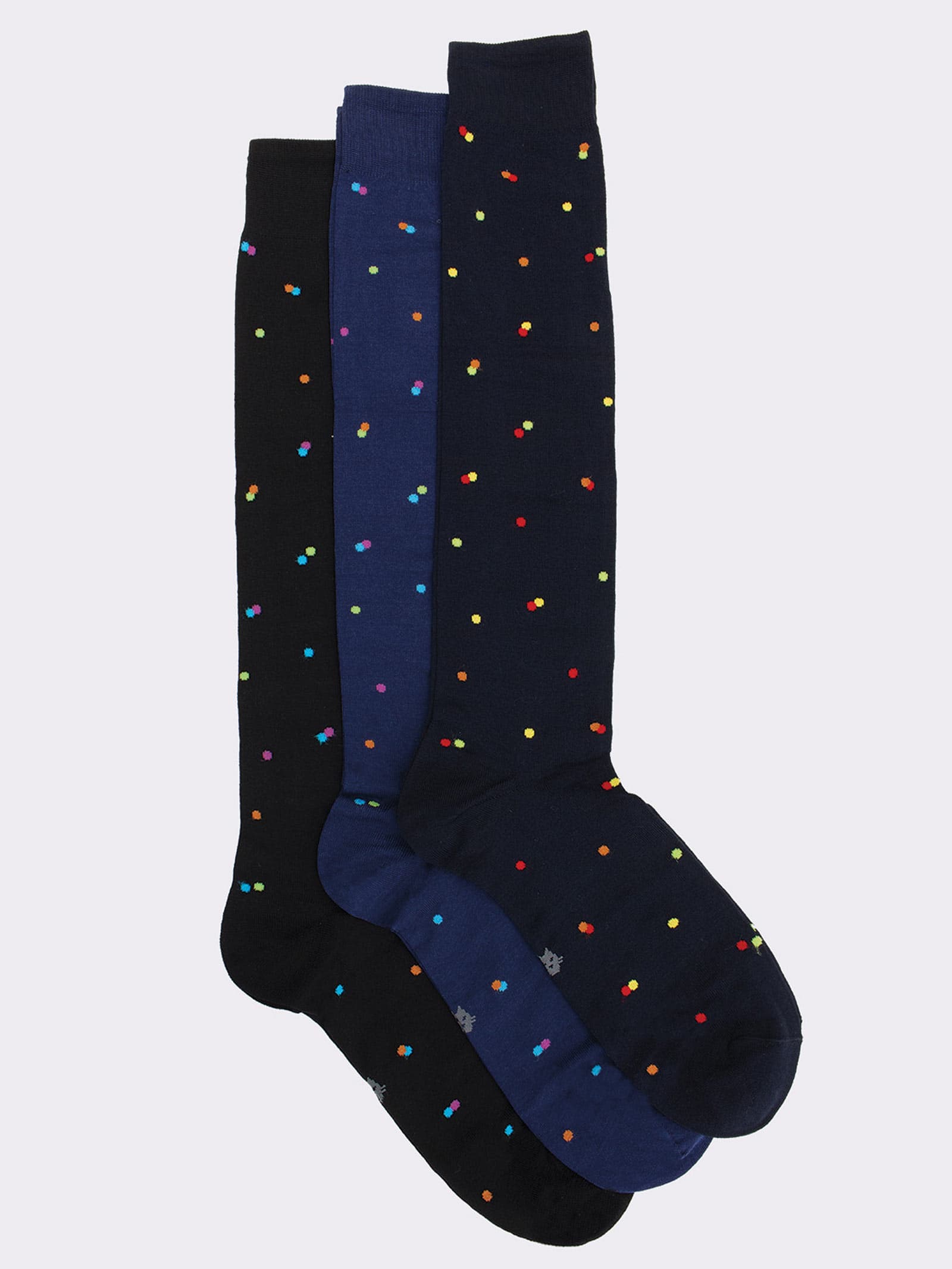 Calze Uomo Lunghe Fantasia Pois mix in Fresco Cotone - Image 1