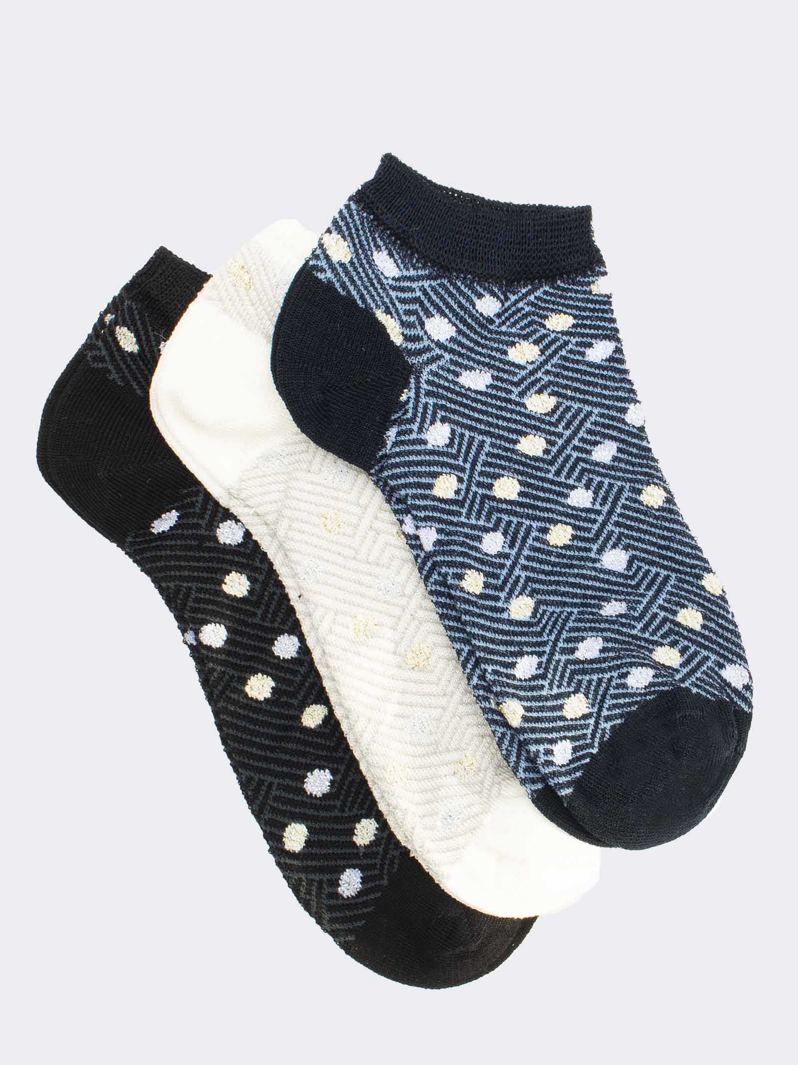 Calzini Donna Fantasia Geometrica - Eleganti Calze Corte in Fresco Cotone - Image 1