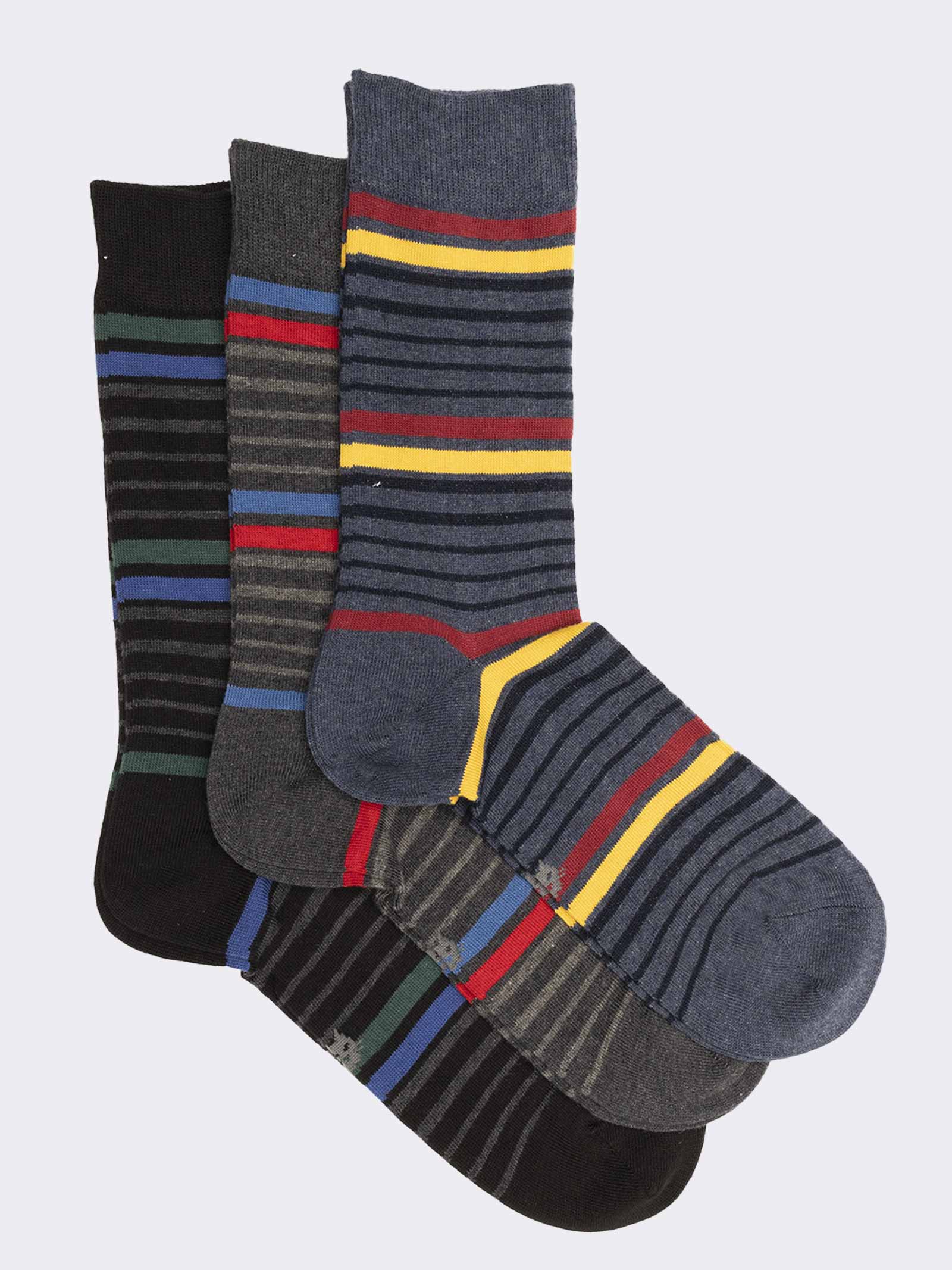 Calze Corte Uomo Fantasia a Righe Multicolore in Caldo Cotone - Image 1