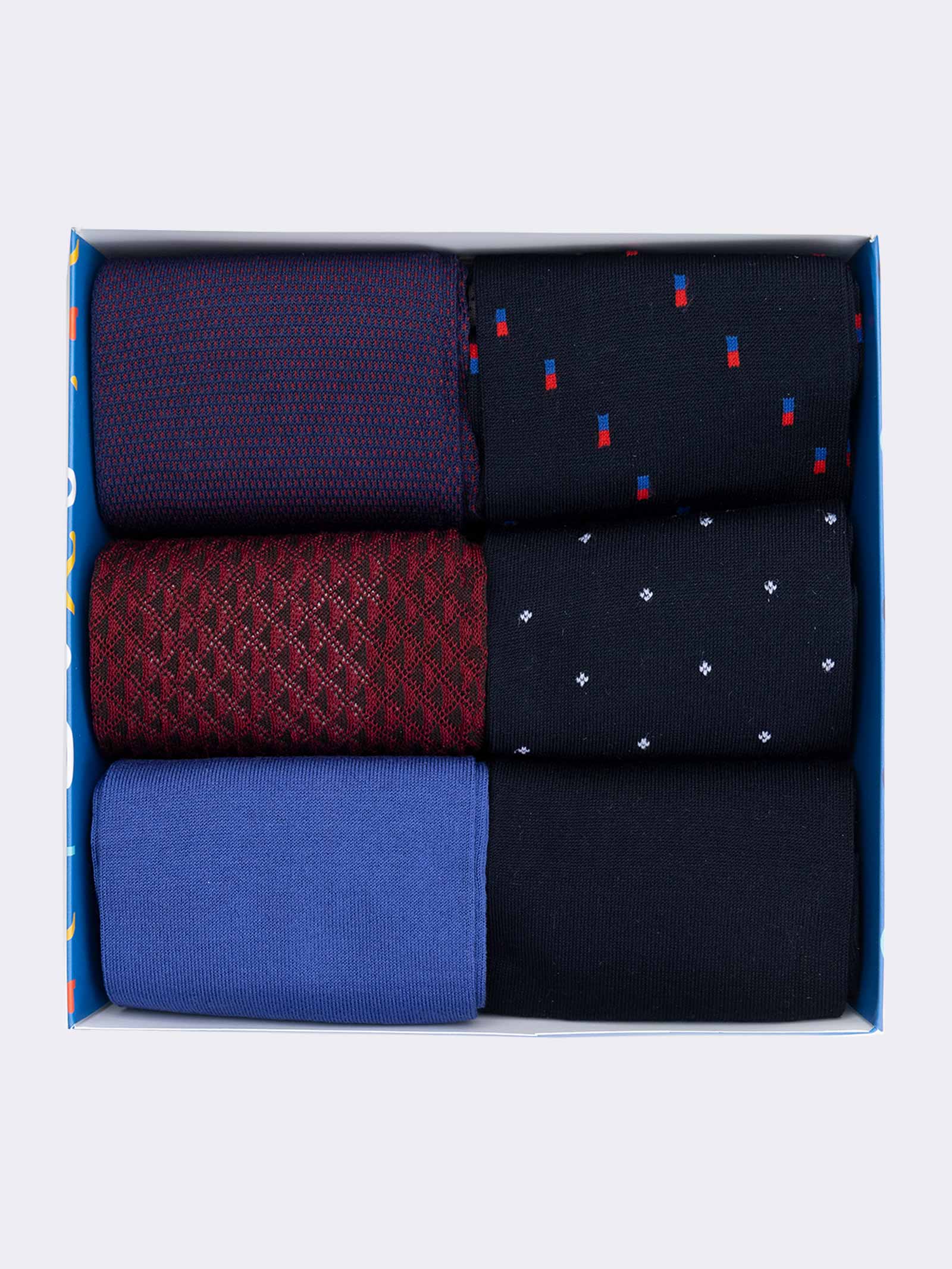 Scatola Regalo 6 Paia Calze Uomo Lunghe Fantasia mix Elegante in Fresco Cotone - Image 2