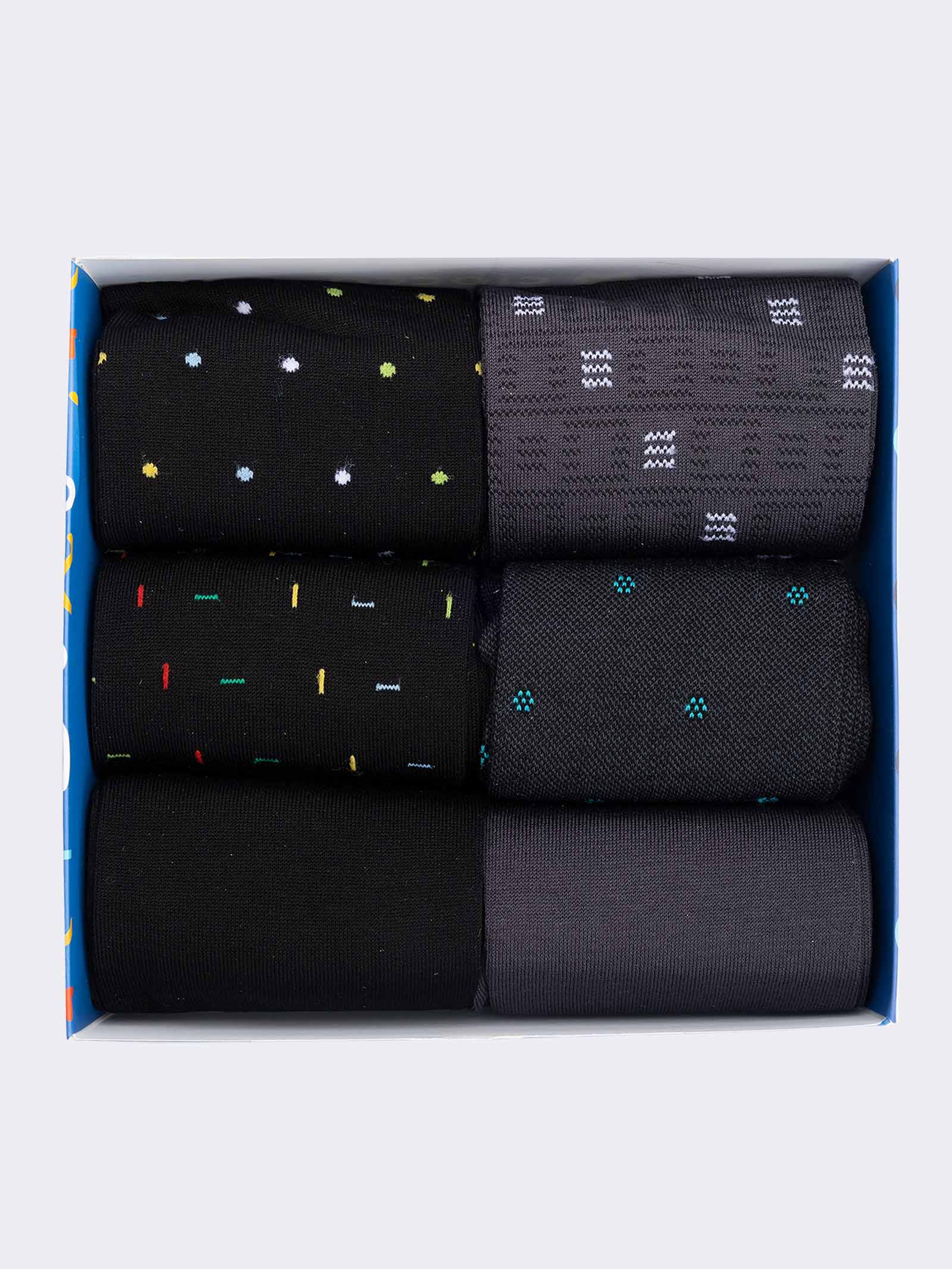 Scatola Regalo 6 Paia Calze Uomo Lunghe Fantasia mix Elegante in Fresco Cotone - Image 2