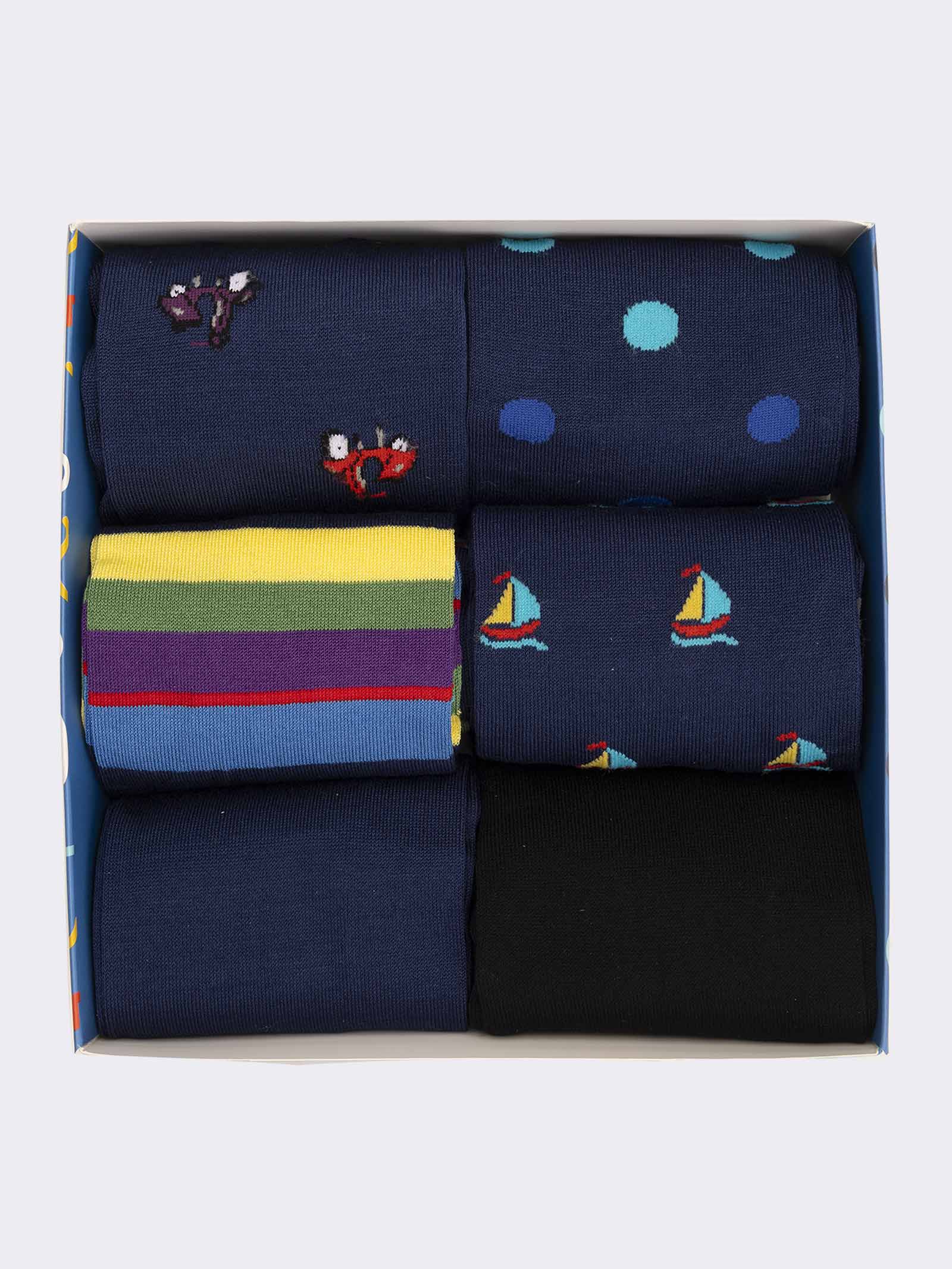 Scatola Regalo 6 Paia Calze Uomo Lunghe Fantasia mix in Fresco Cotone - Image 2