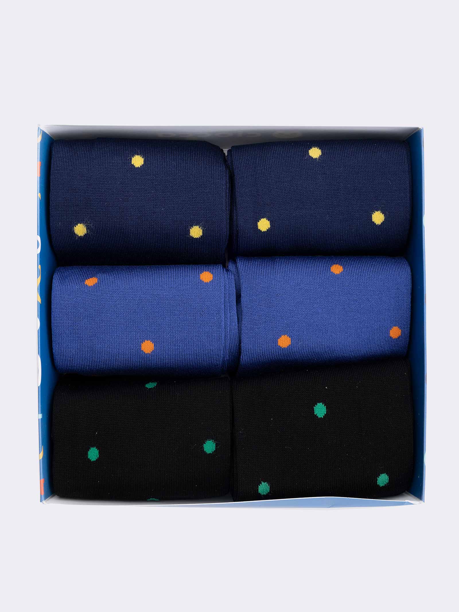 Scatola Regalo 6 Paia Calze Uomo Lunghe Fantasia Pois in Fresco Cotone - Image 2