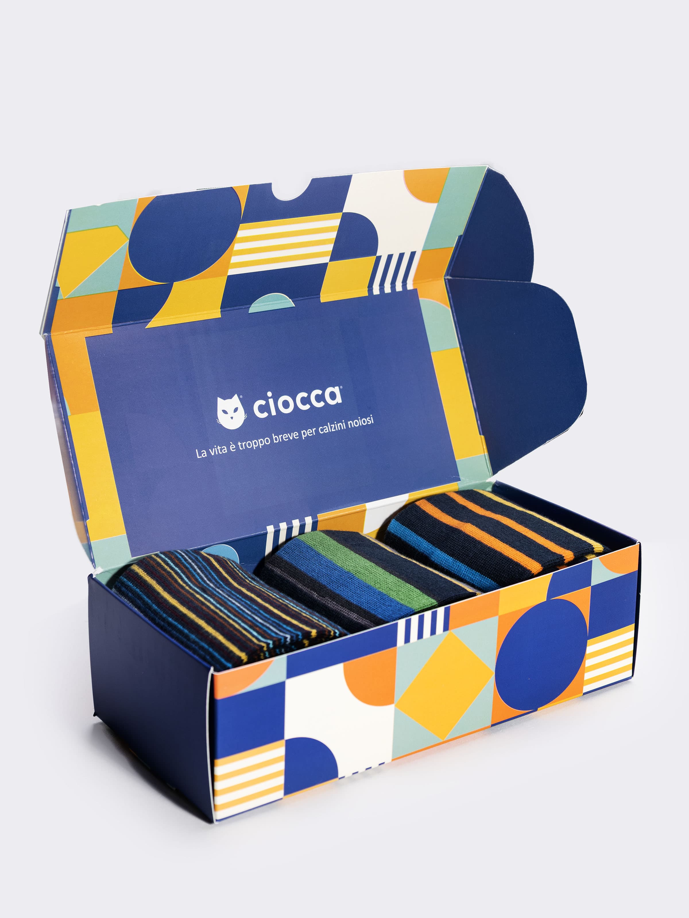 Scatola Regalo Calze Lunghe Uomo Cotone, 3 Paia Fantasia Righe - Image 3