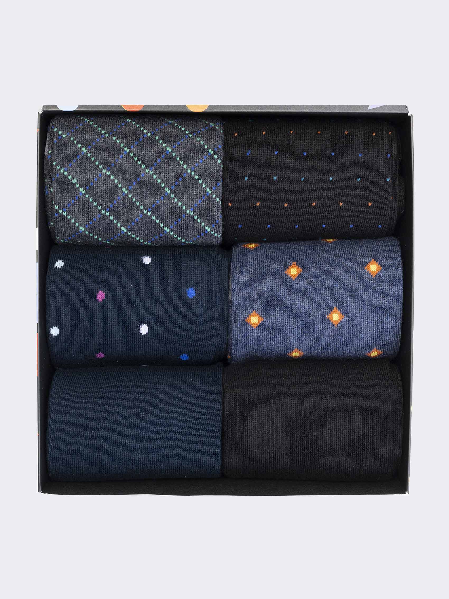 Scatola Regalo Calze Uomo in Cotone Caldo, 6 Paia Fantasia classic Pois - Image 3