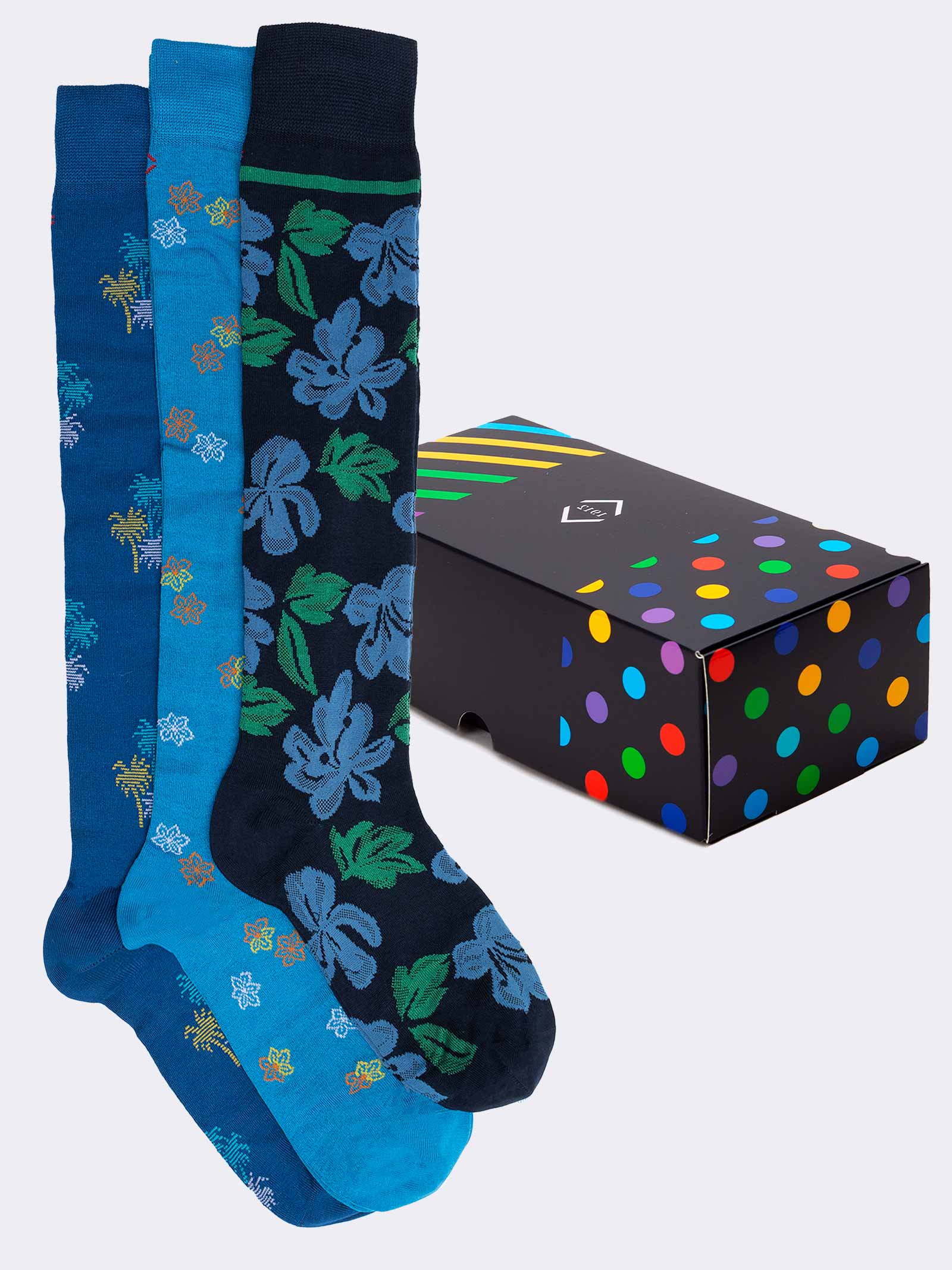 Scatola Regalo 3 Paia Calze fantasia floreale Uomo fresco cotone - Idea regalo Made in Italy - Image 1