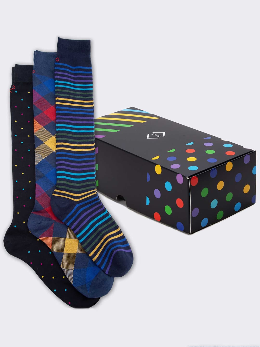 Scatolina Regalo 3 Paia Calze fantasia geometrica Uomo - Idea regalo Made in Italy