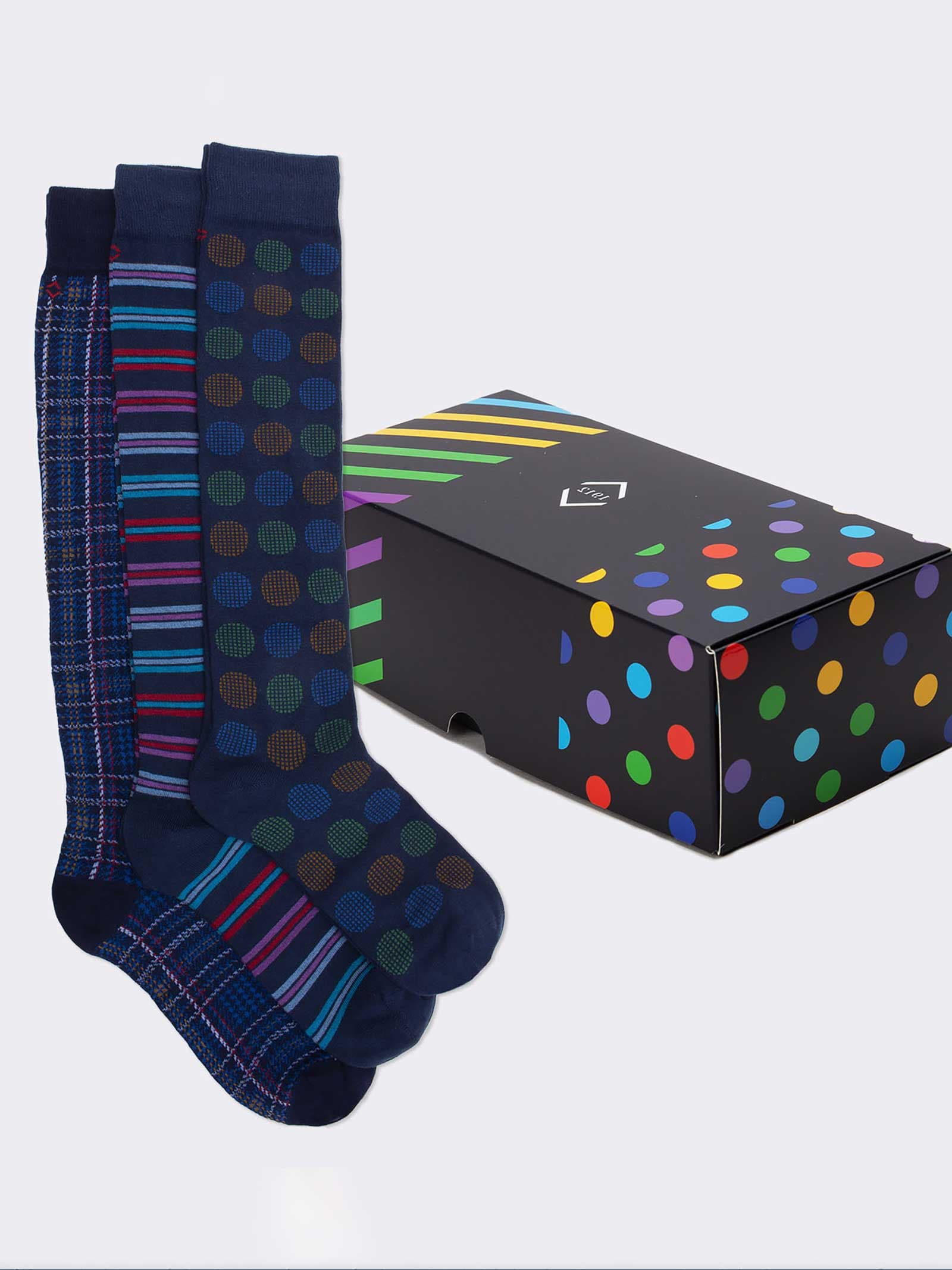 Scatolina Regalo 3 Paia Calze fantasia geometric blue Uomo Idea regalo Made in Italy - Image 1