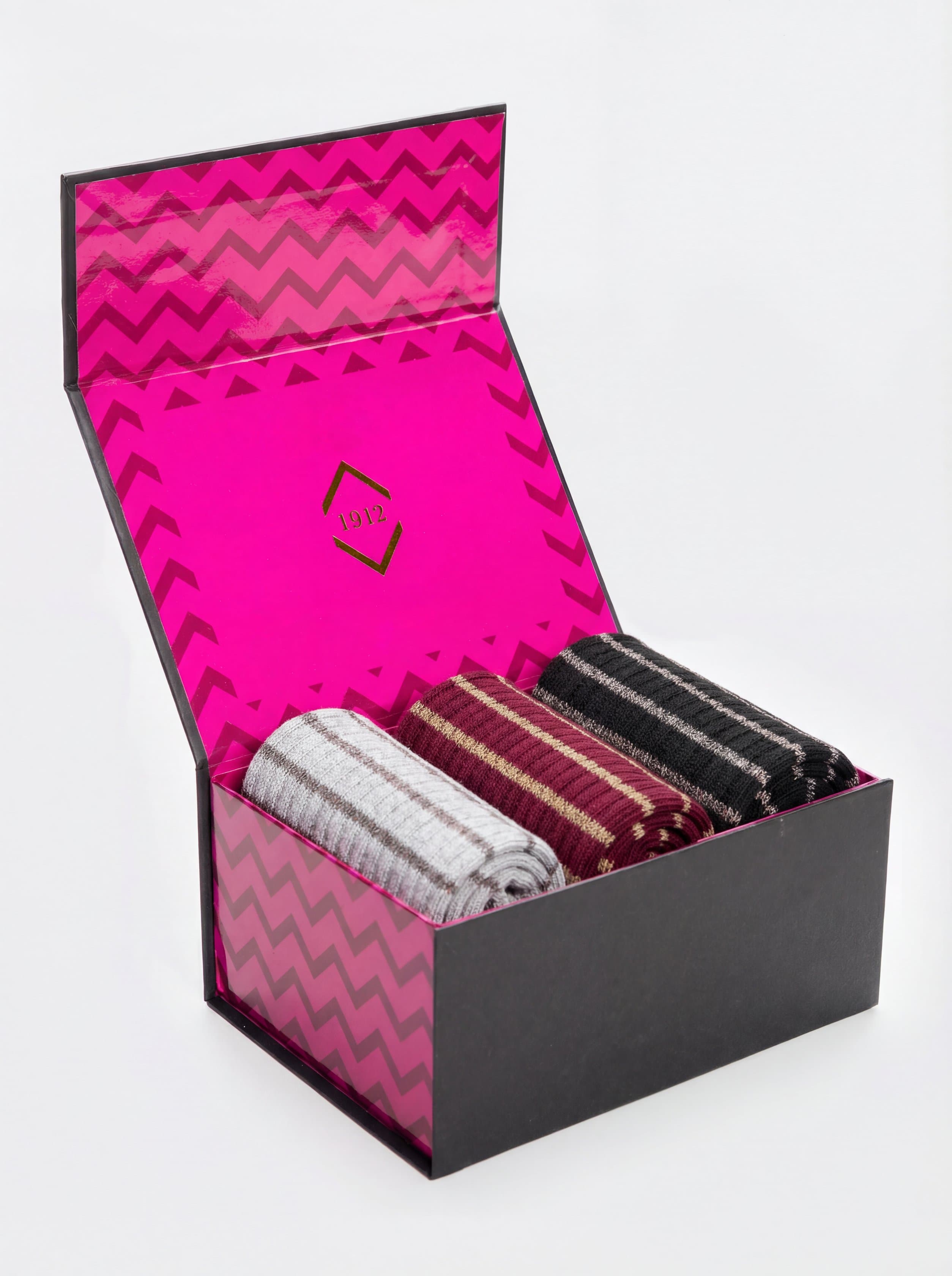set 3 paia calze Donna a righe in misto Cashmere Made in Italy - Image 2