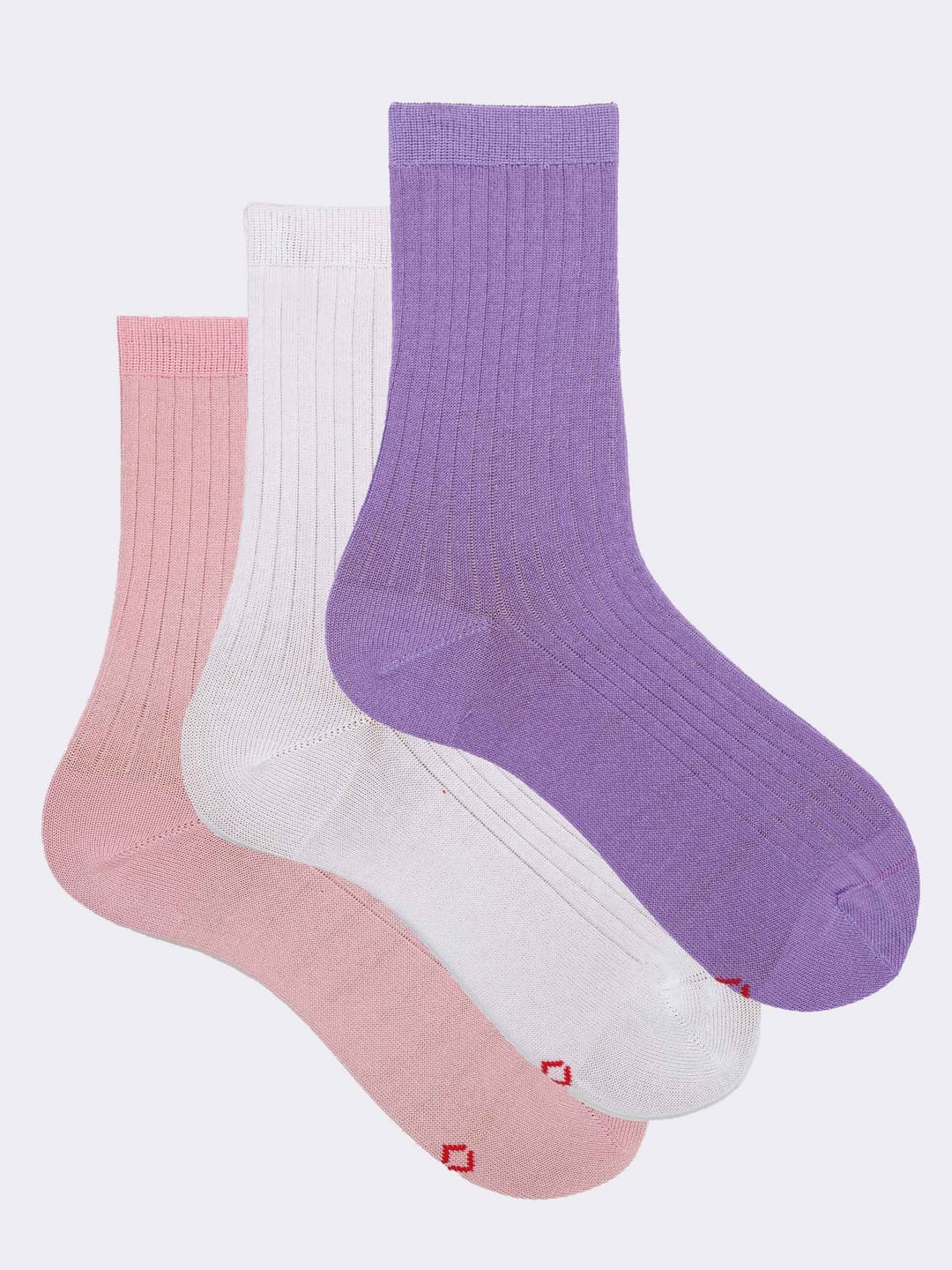 Set regalo 3 paia di Calze tinta unita a Coste donna Made in Italy