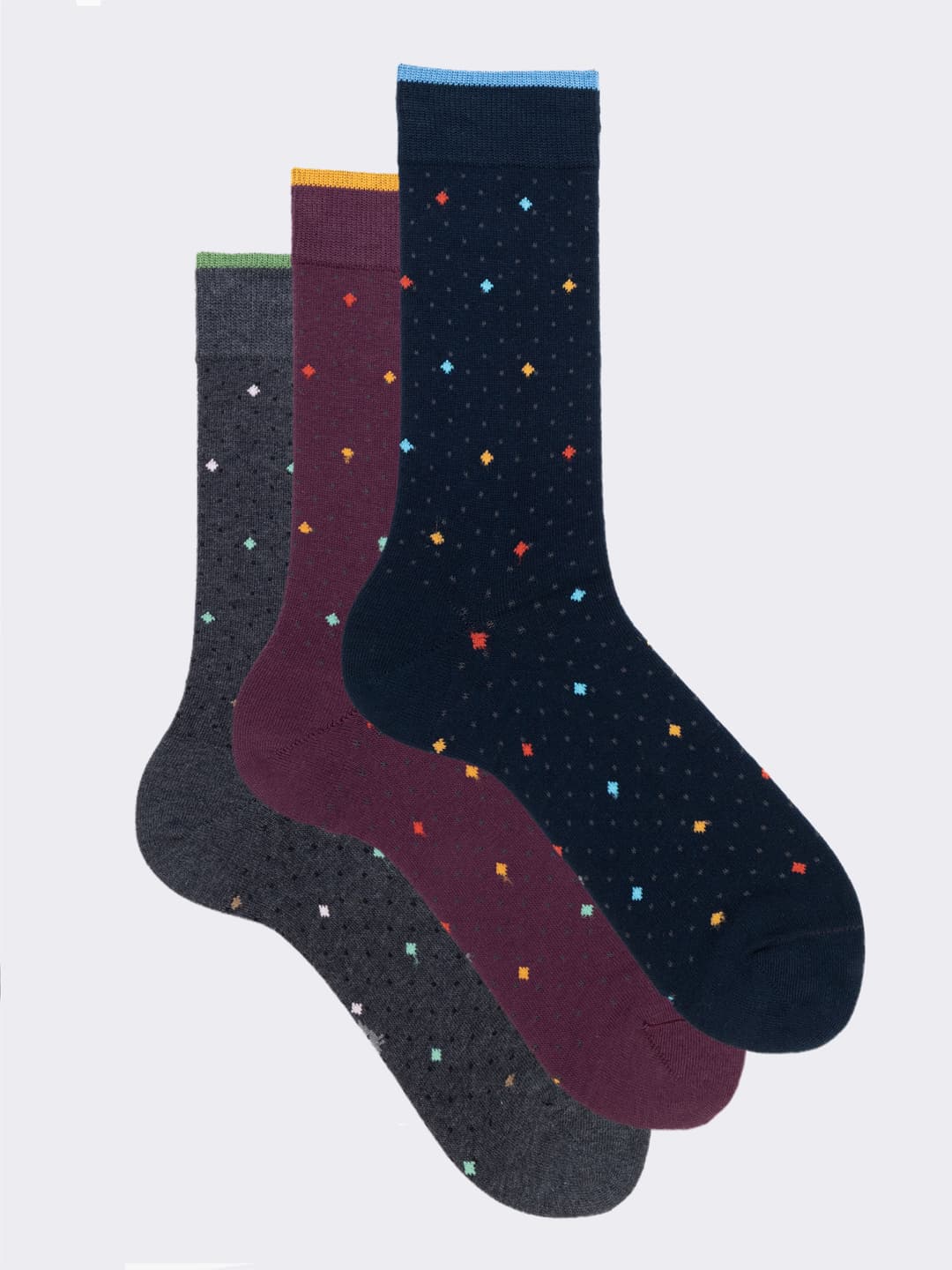 set 3 Paia Calze Uomo Corte Fantasia quadratini in Caldo Cotone