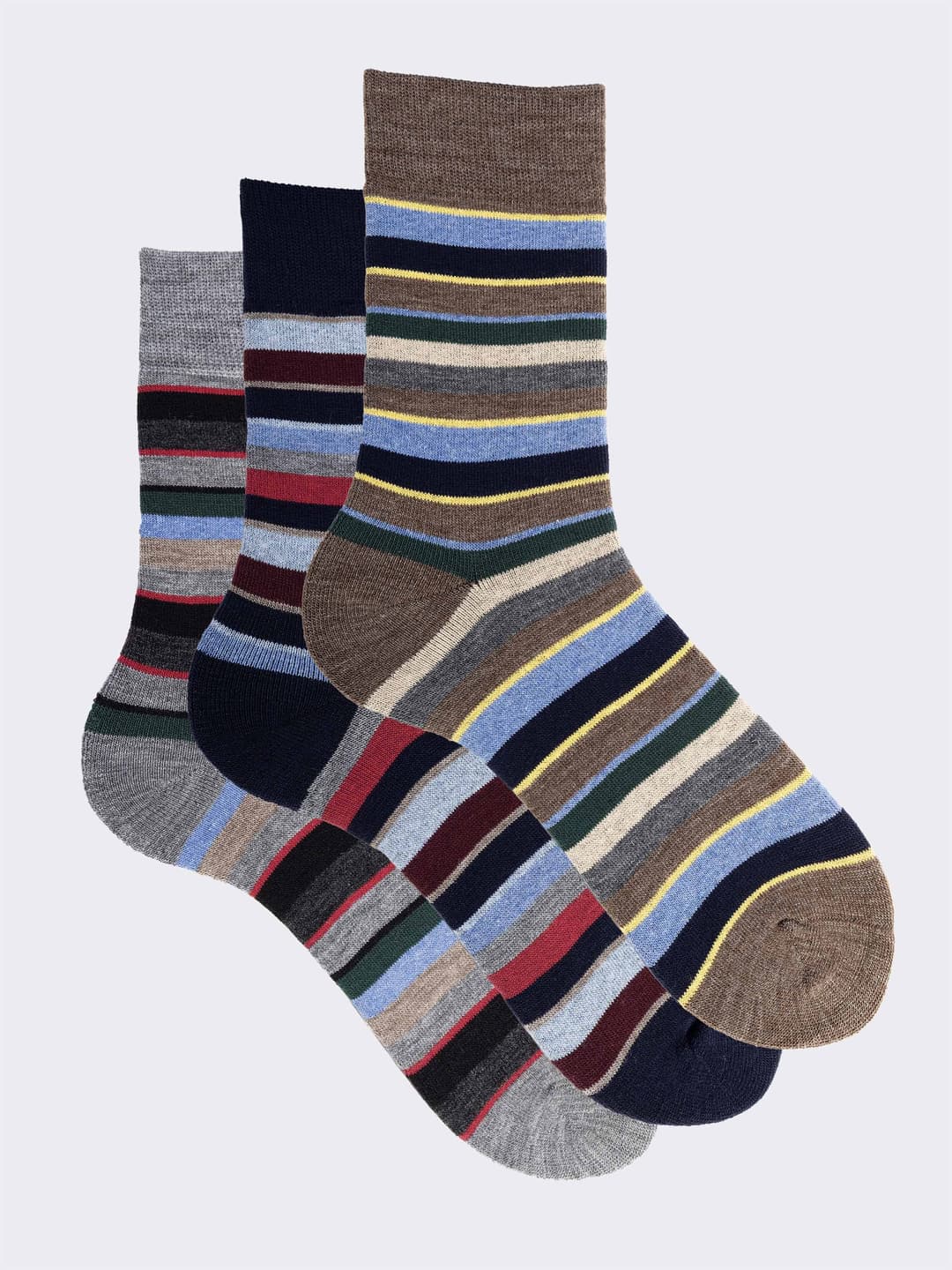 set 3 Paia Calze Uomo Corte Fantasia Righe in Pile