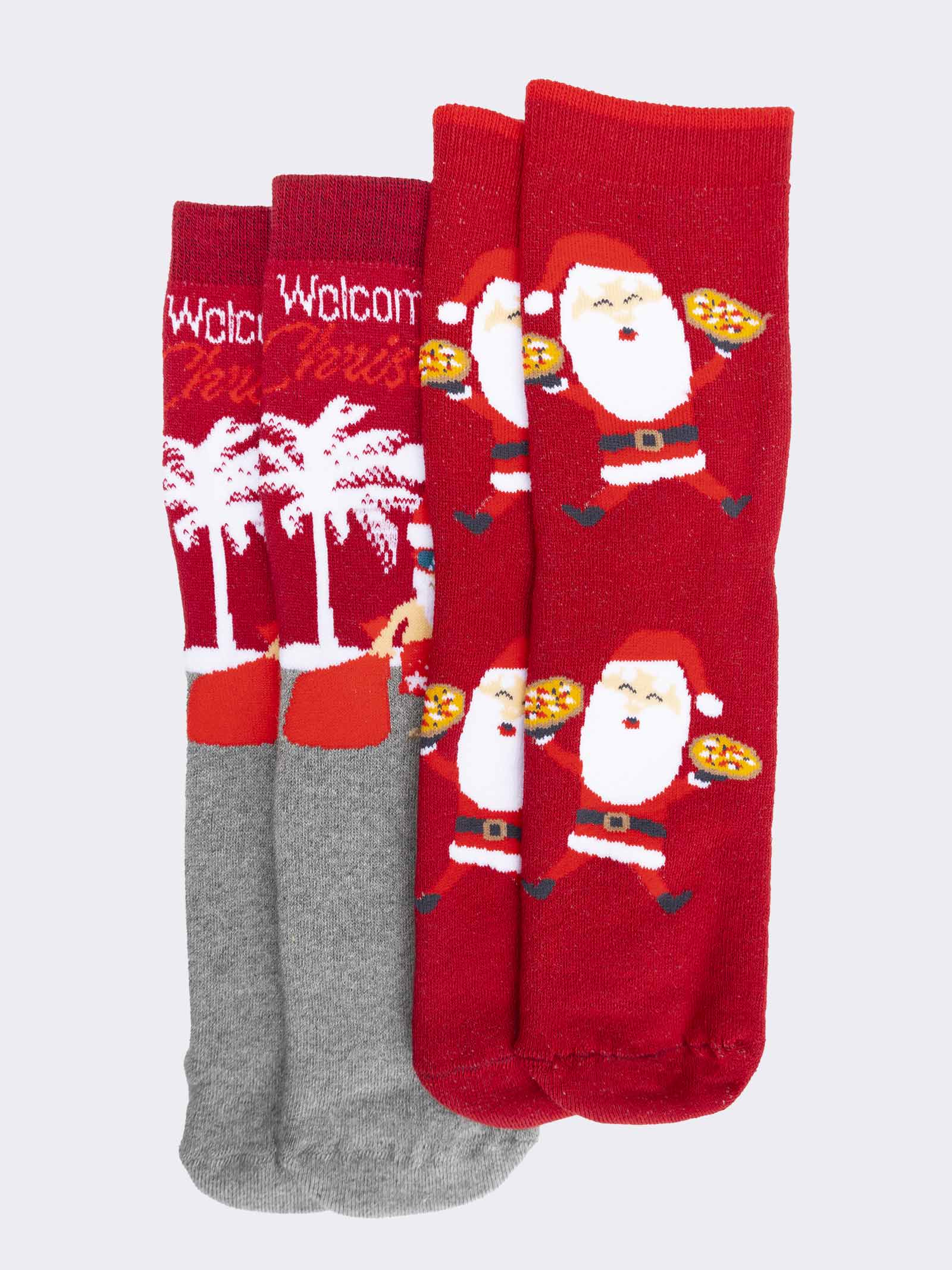 Calze Corte Uomo Natalizie Design Tropicale con Babbo Natale - Image 1