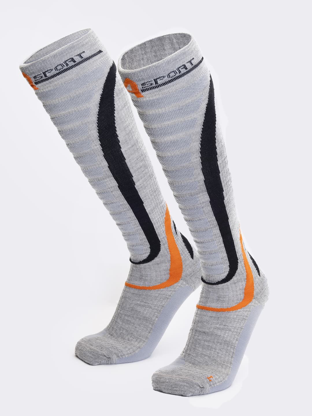 Calze lunghe Tecniche da Sci in Lana con Protezione 3D - Grigio