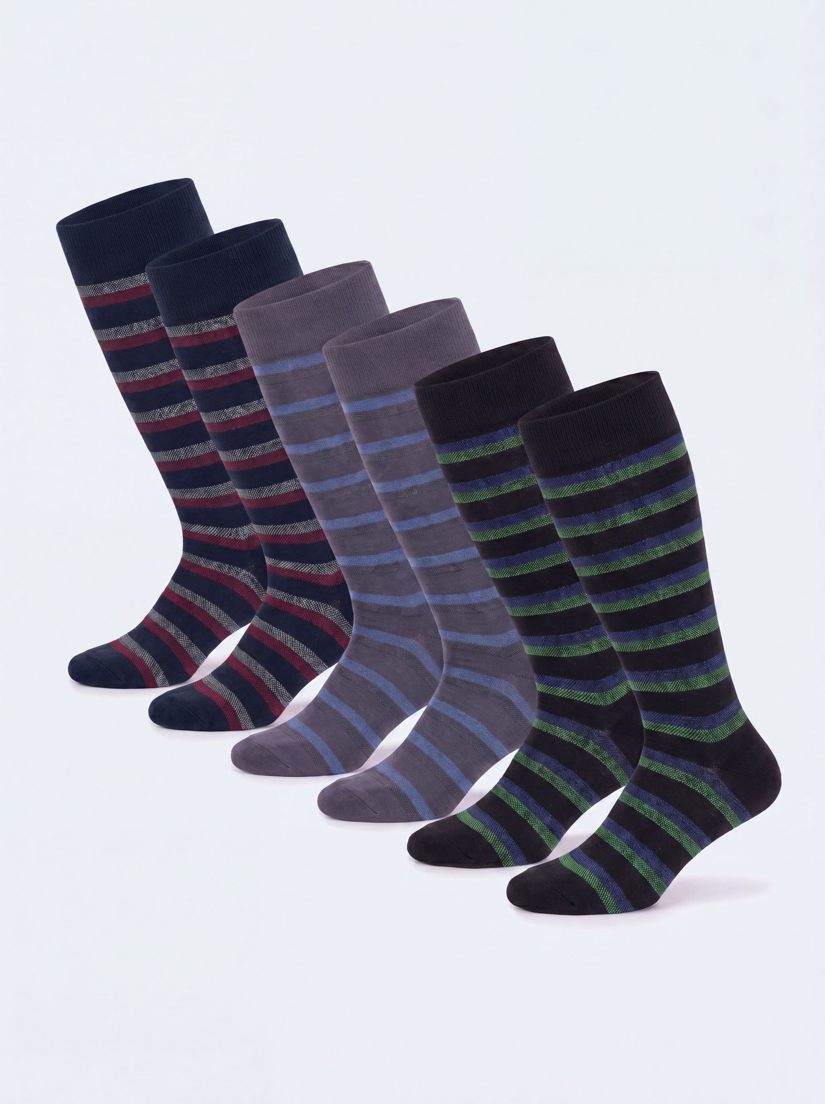 Calze Lunghe in Cotone Fantasia a Righe – set 6 Paia - Image 1