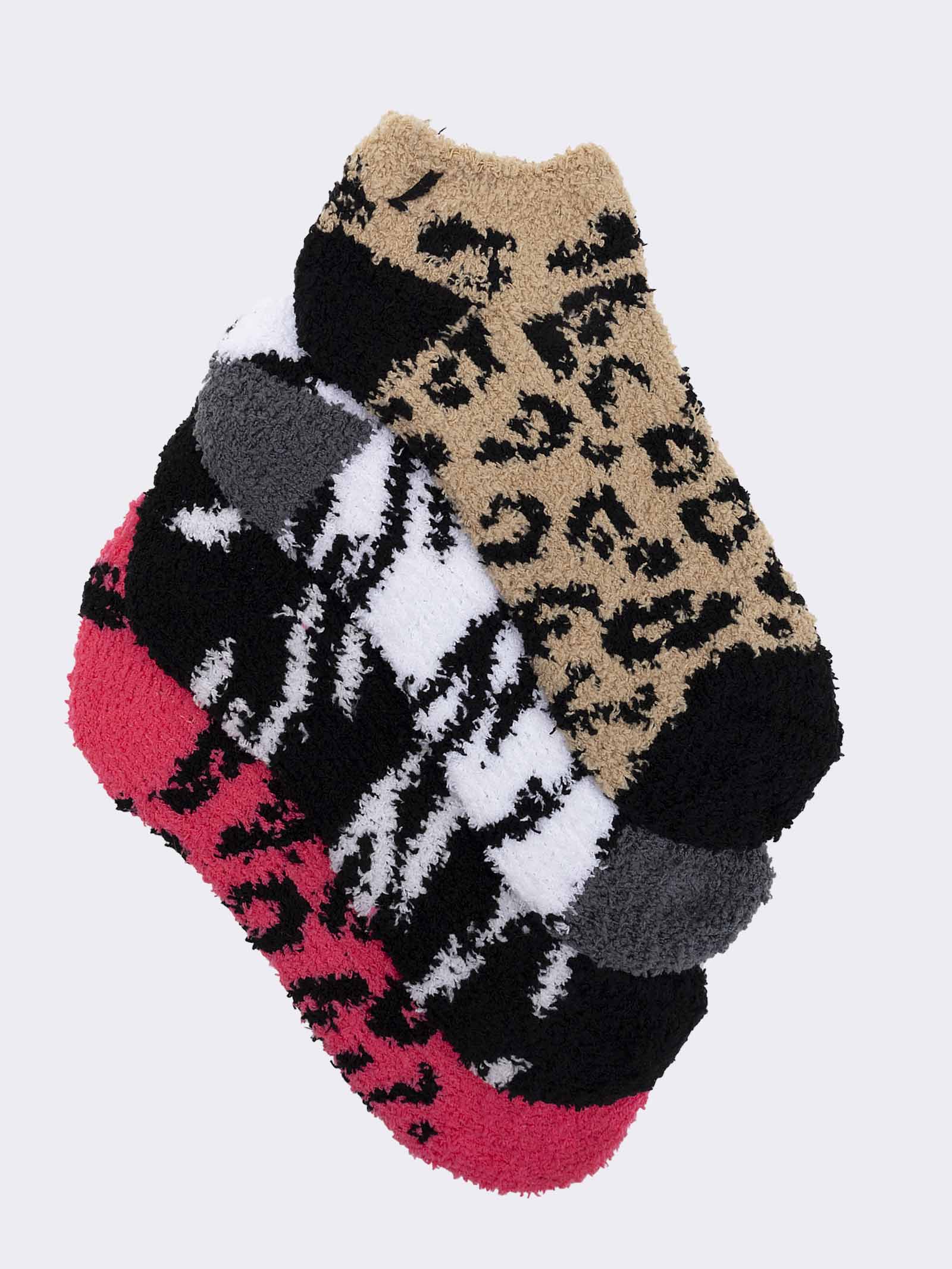 set 4 Paia Calzini Donna Fantasia Animalier in Ciniglia - Morbidi e Caldi - Image 1