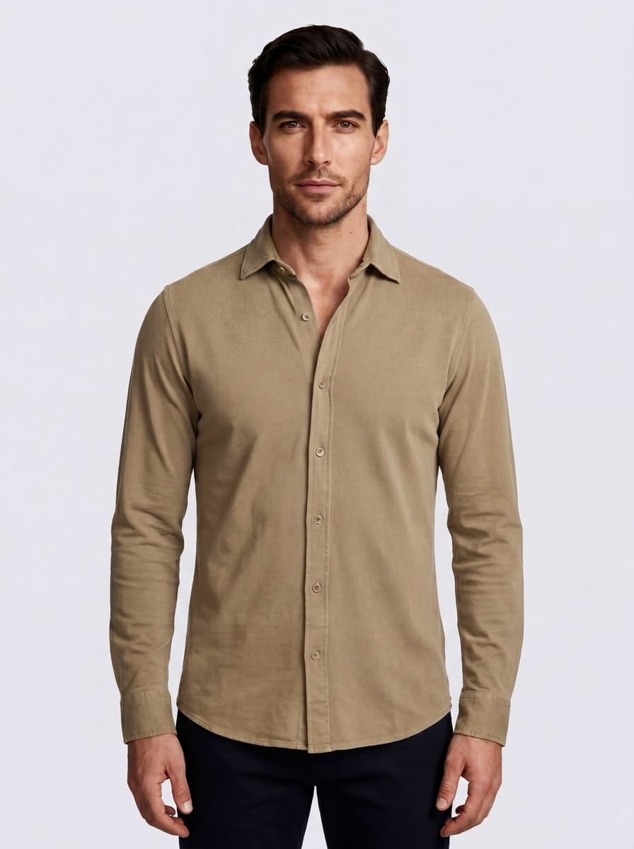 Polo Camicia a Maniche Lunghe in Cotone Made in Italy