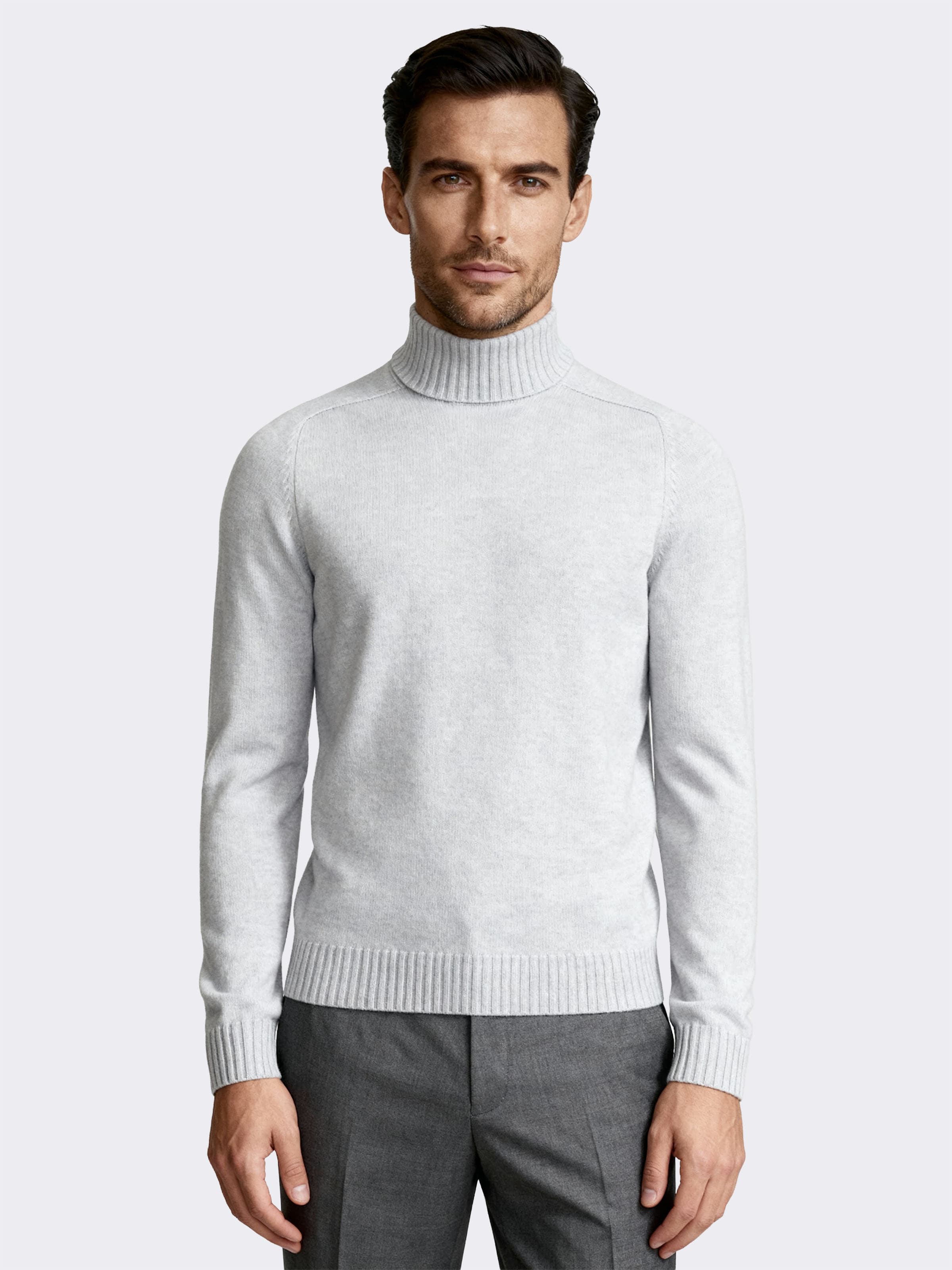 Dolcevita uomo manica lunga con dettagli a Coste in misto Cashmere - Image 1