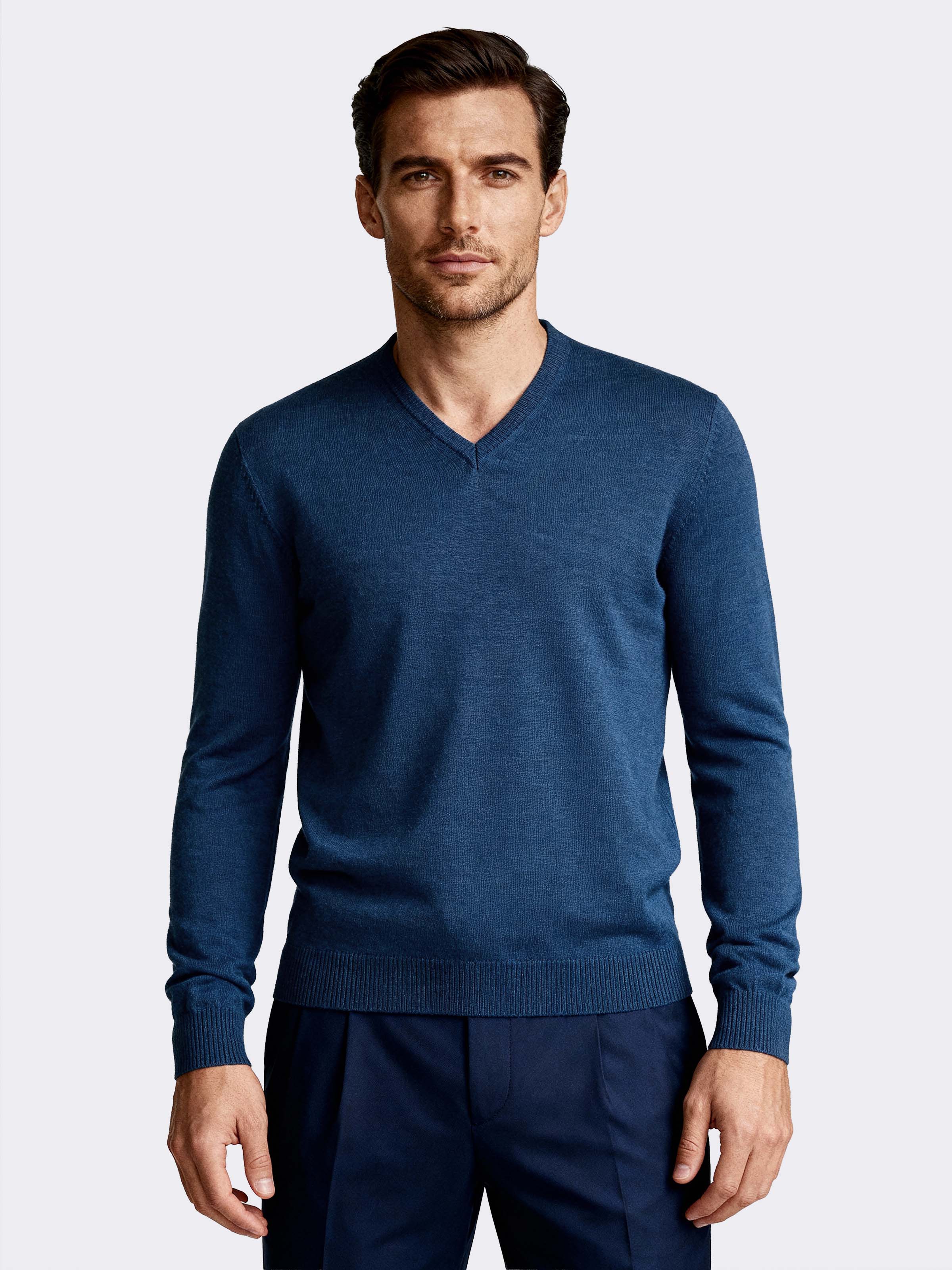 Maglia Scollo a v Uomo manica Lunga in 100% Lana Merino - Image 1