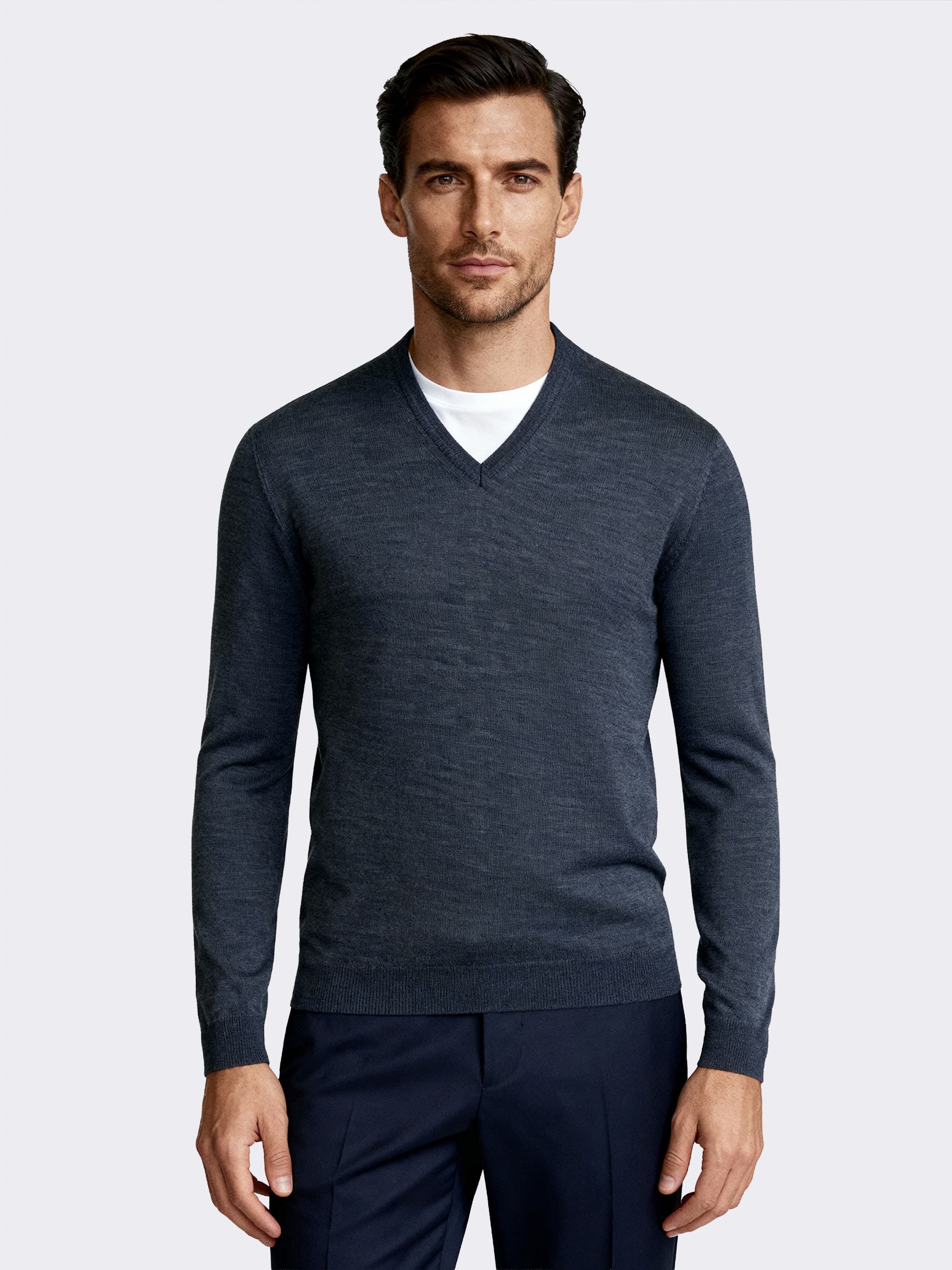 Maglia Scollo a v Uomo manica Lunga in 100% Lana Merino