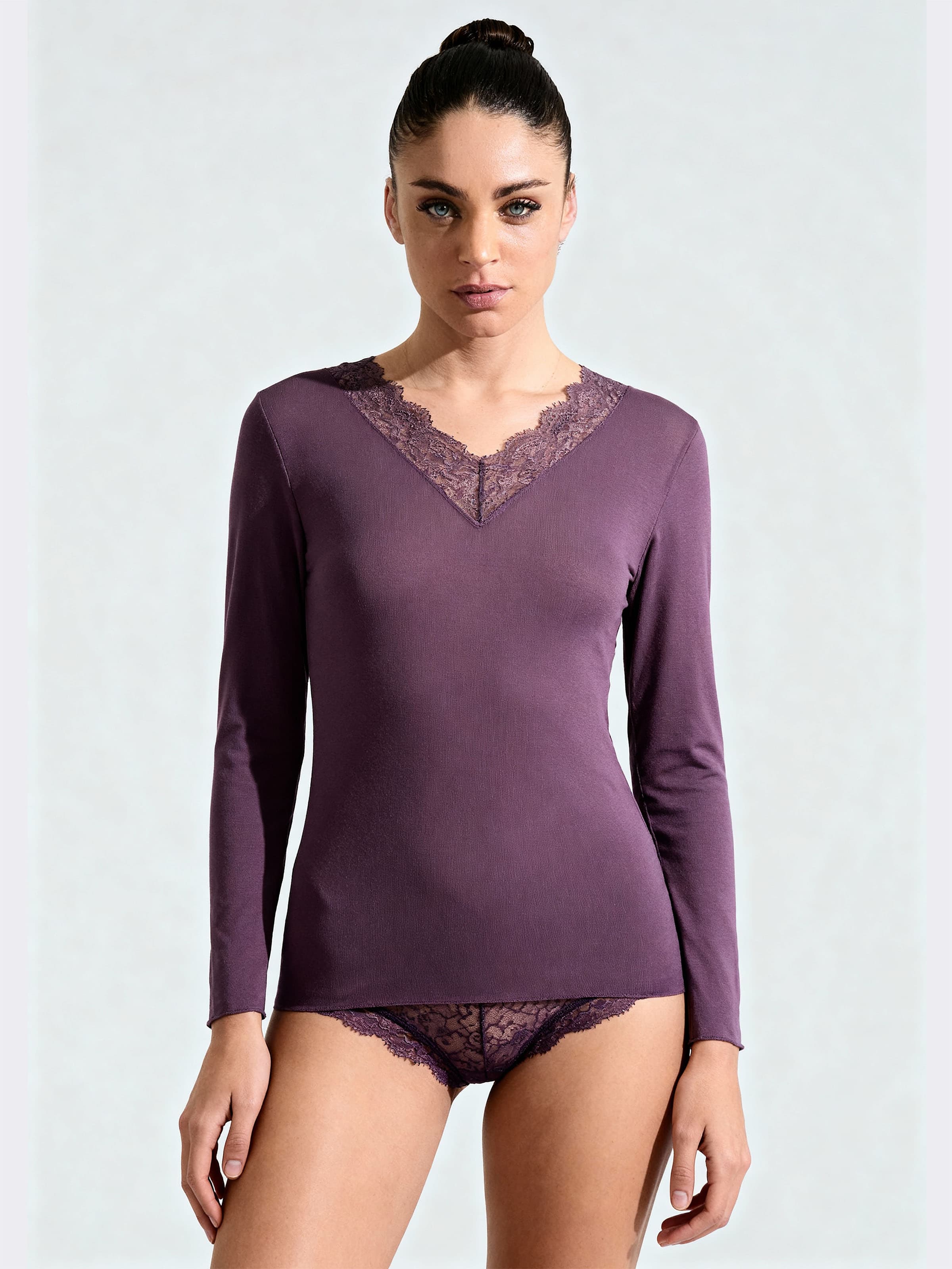 Maglia Donna con Cashmere e Pizzo Manica Lunga - Intima Elegante e Calda - Image 1