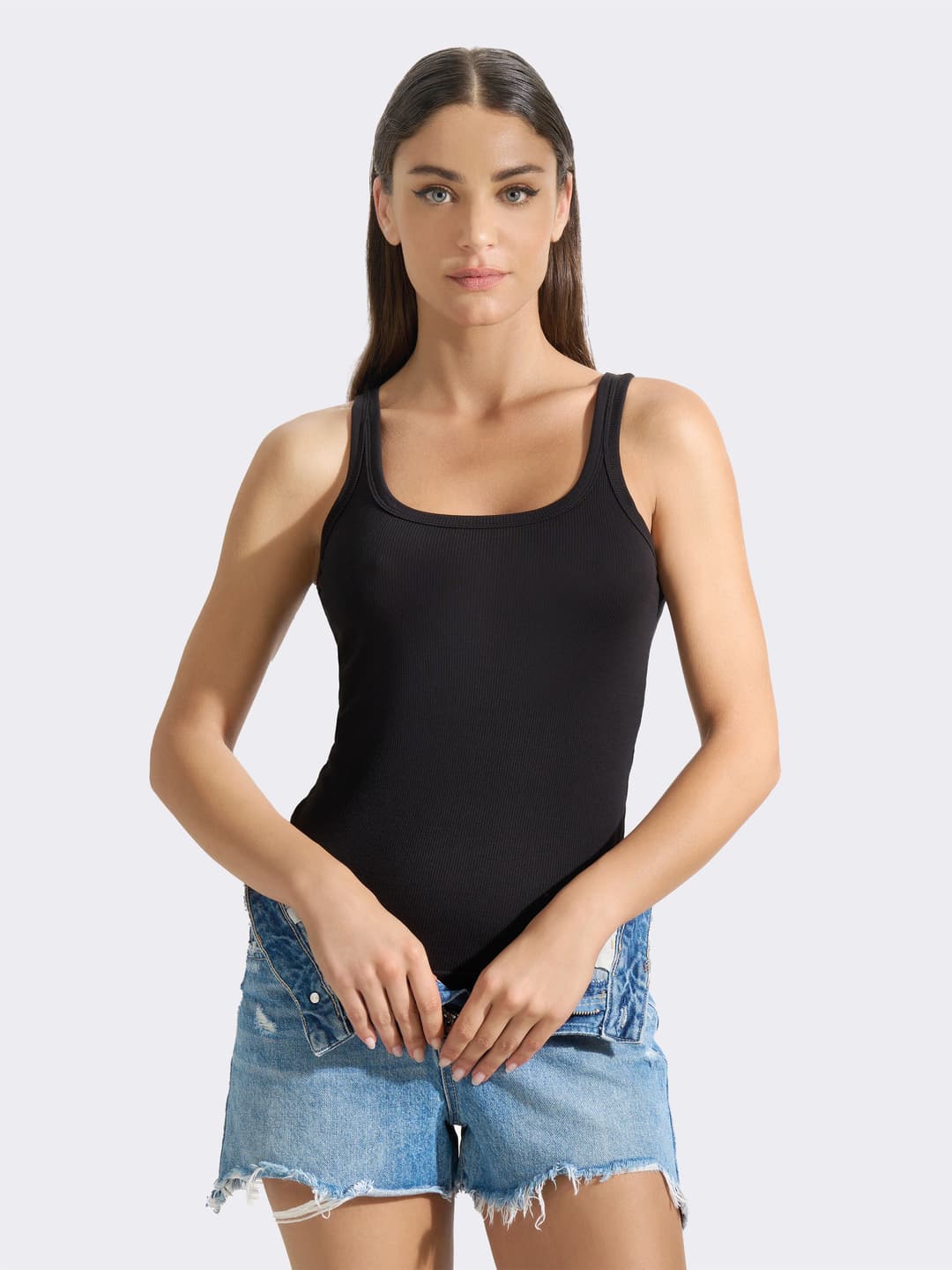 Canotta a coste tinta unita in misto Bamboo - Fibre Naturali