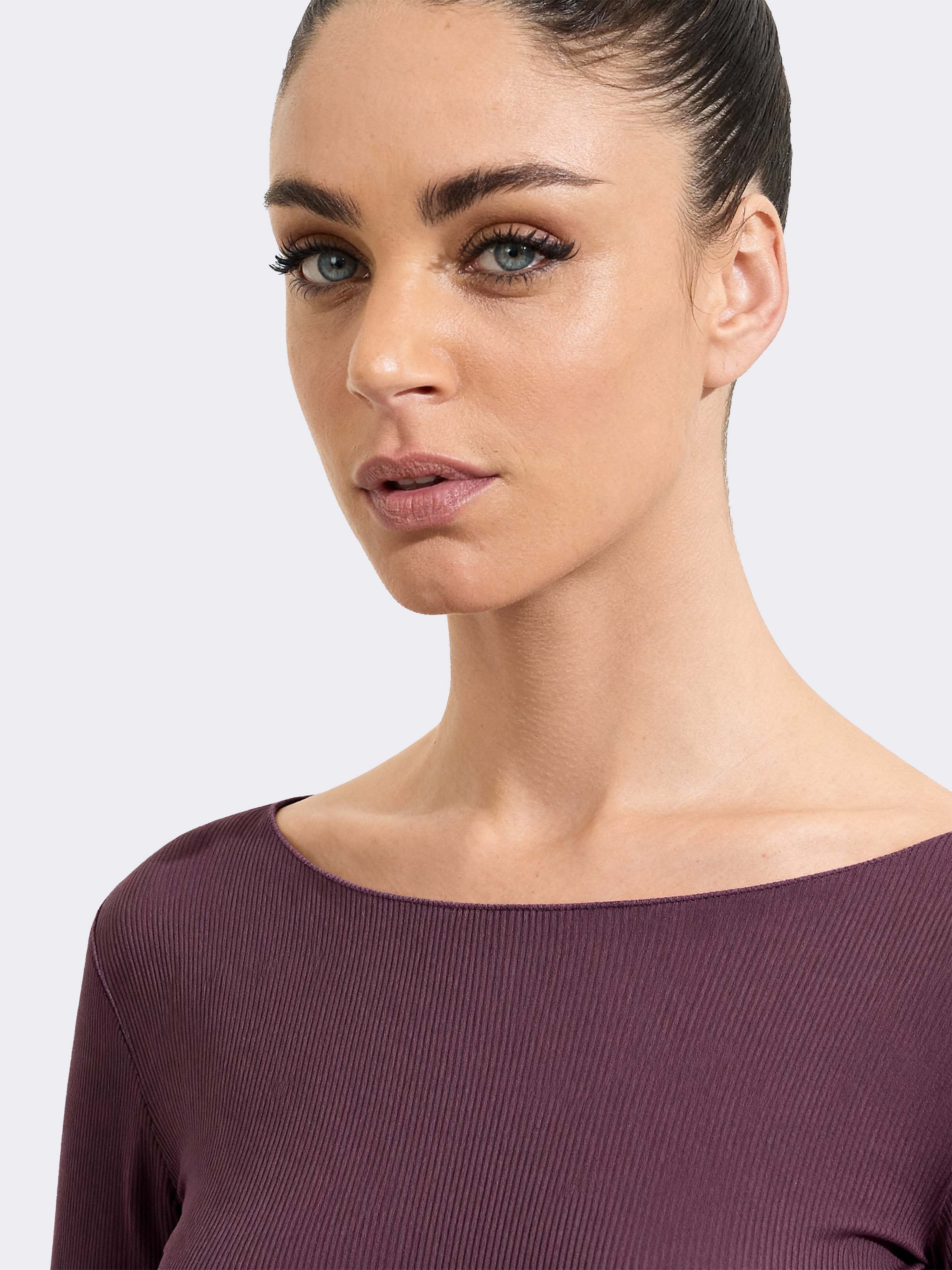 Maglia Intima Donna Manica Lunga a costina in Cashmere & Modal Collo Barchetta - Elegante e Calda - Image 3