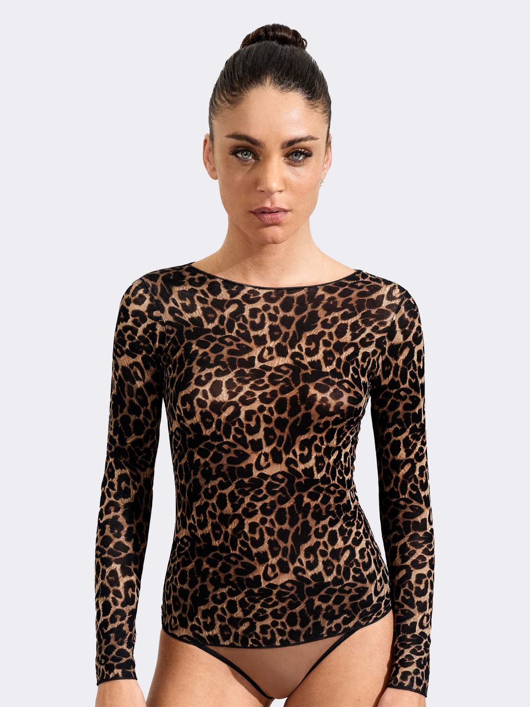 Maglia Intima Donna Manica Lunga in Cashmere & Modal Collo Barchetta Animalier - Calda