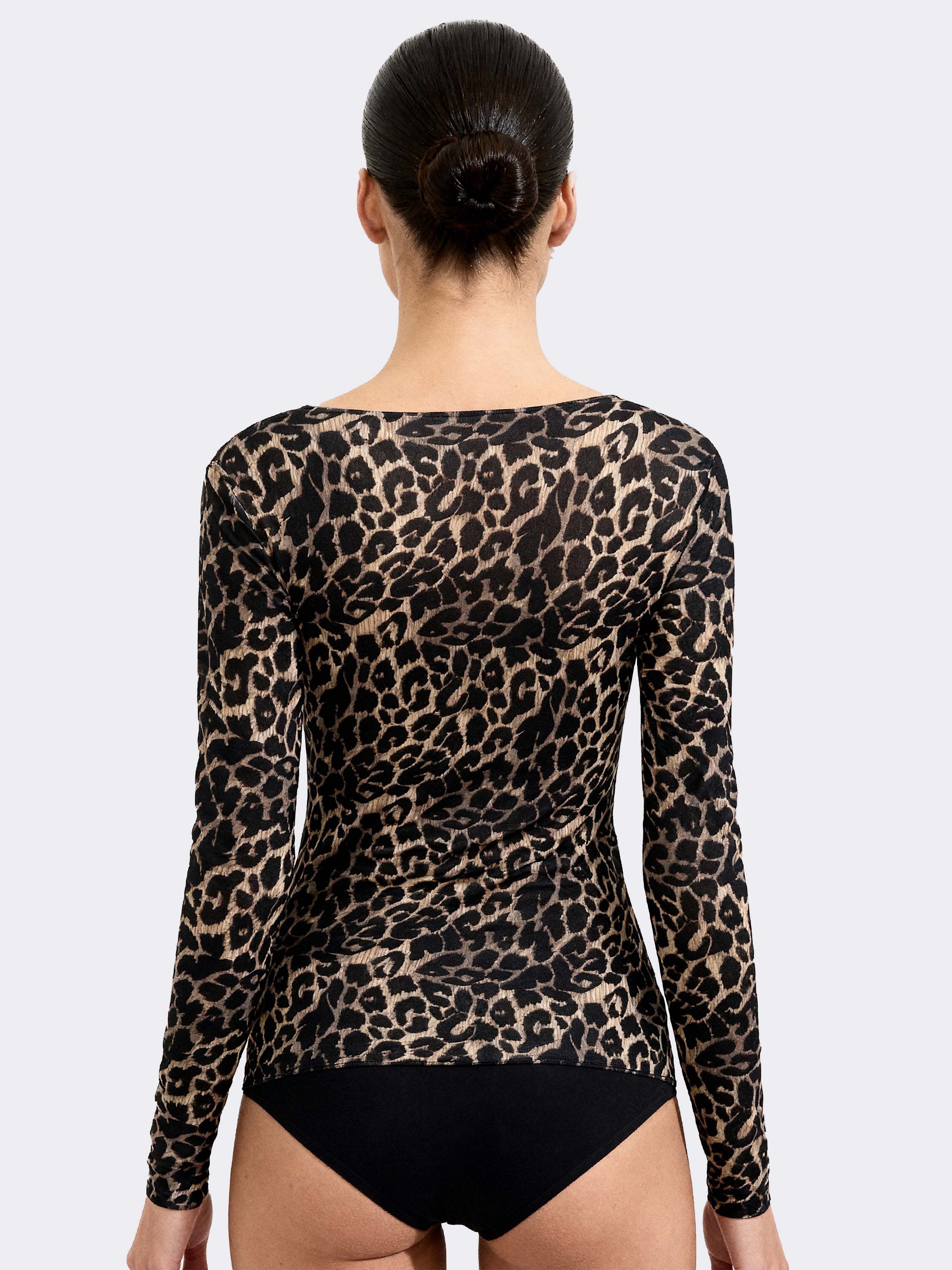 Maglia Intima Donna Manica Lunga in Cashmere & Modal Collo Barchetta Animalier - Calda - Image 2