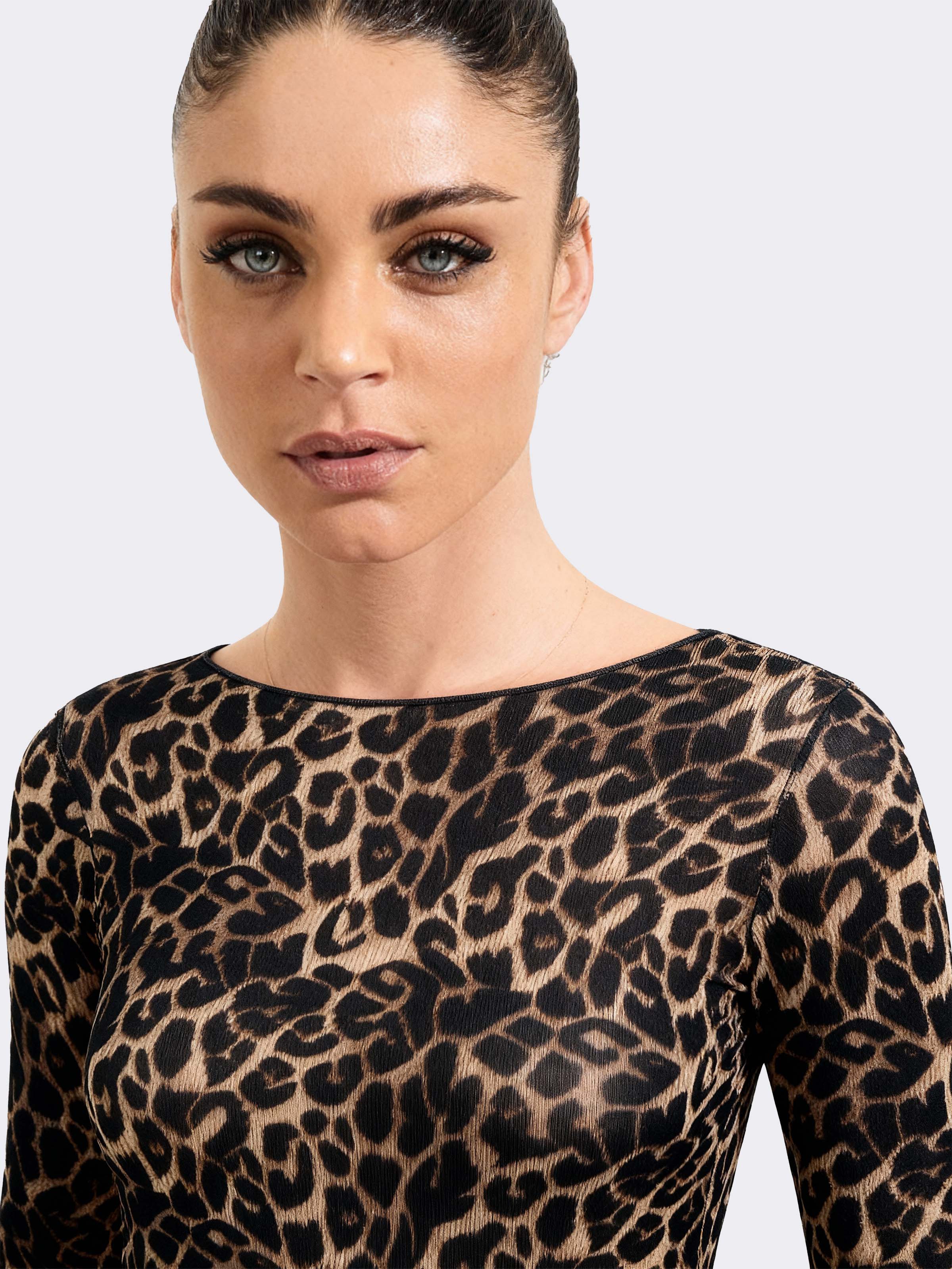 Maglia Intima Donna Manica Lunga in Cashmere & Modal Collo Barchetta Animalier - Calda - Image 3