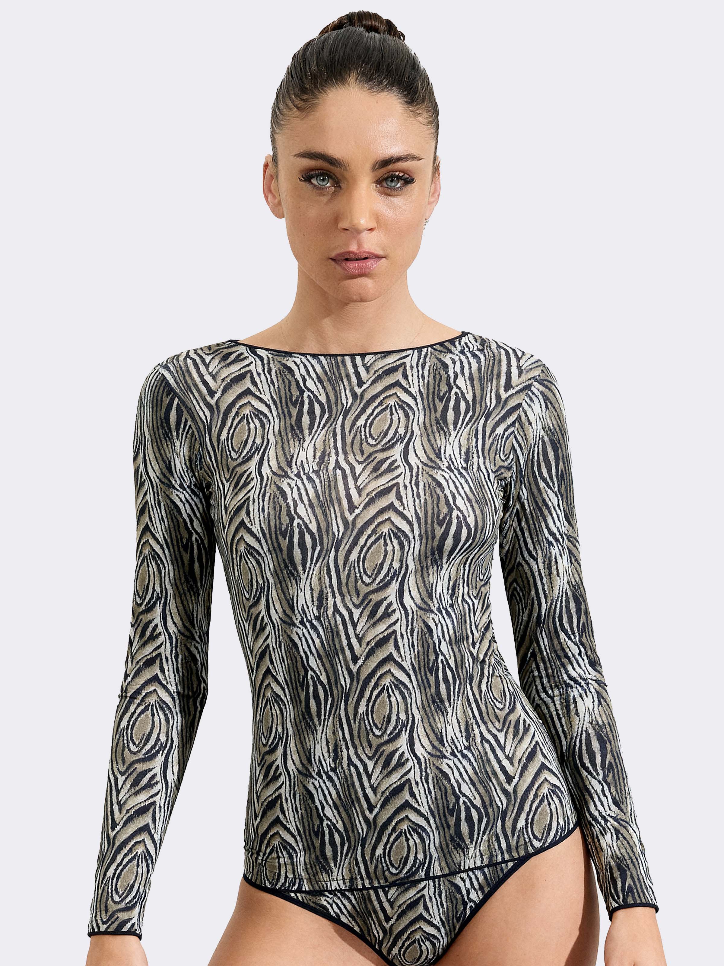 Maglia Intima Donna Manica Lunga in Cashmere & Modal Collo Barchetta Animalier - Calda - Image 1