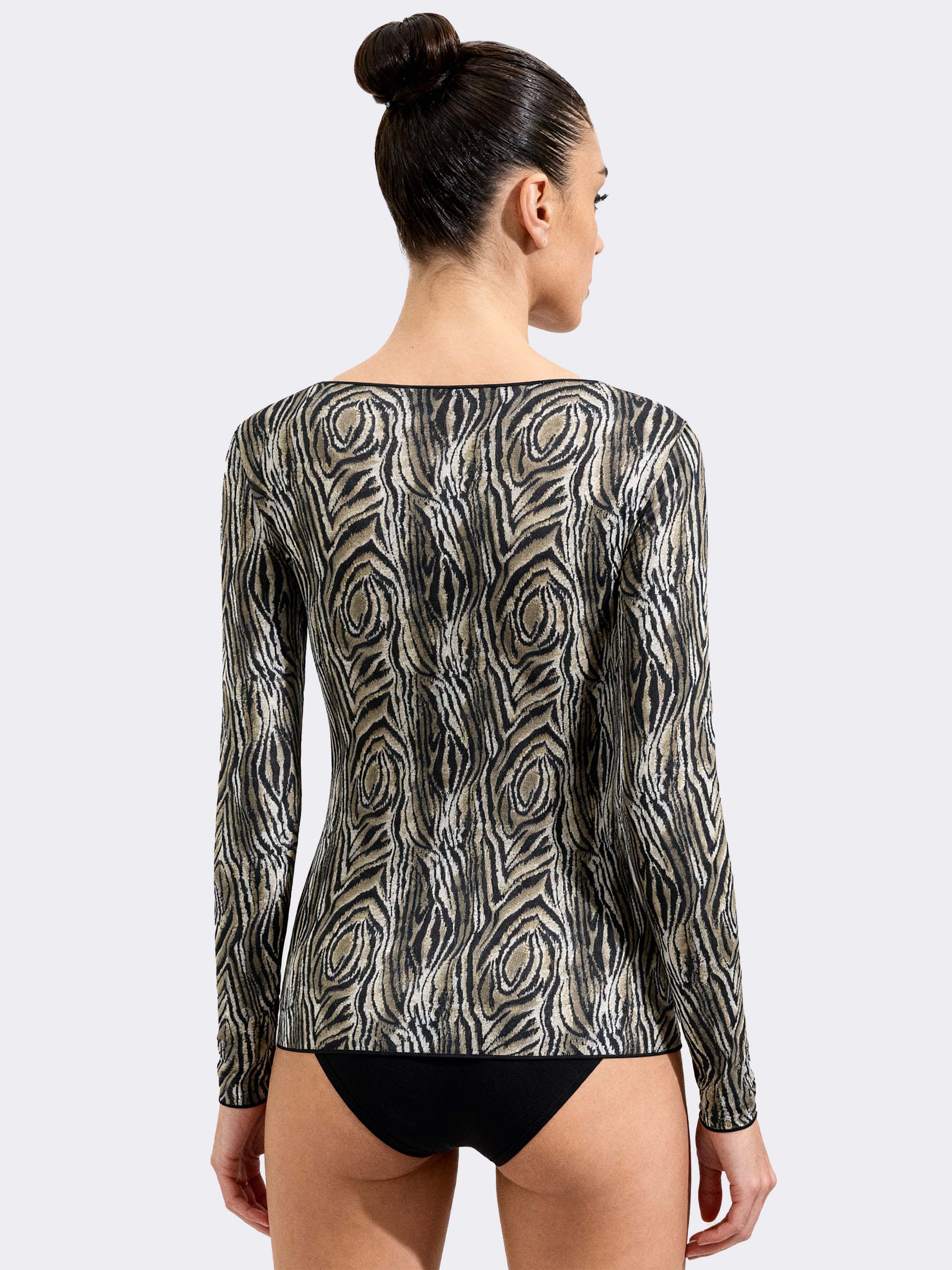 Maglia Intima Donna Manica Lunga in Cashmere & Modal Collo Barchetta Animalier - Calda - Image 2