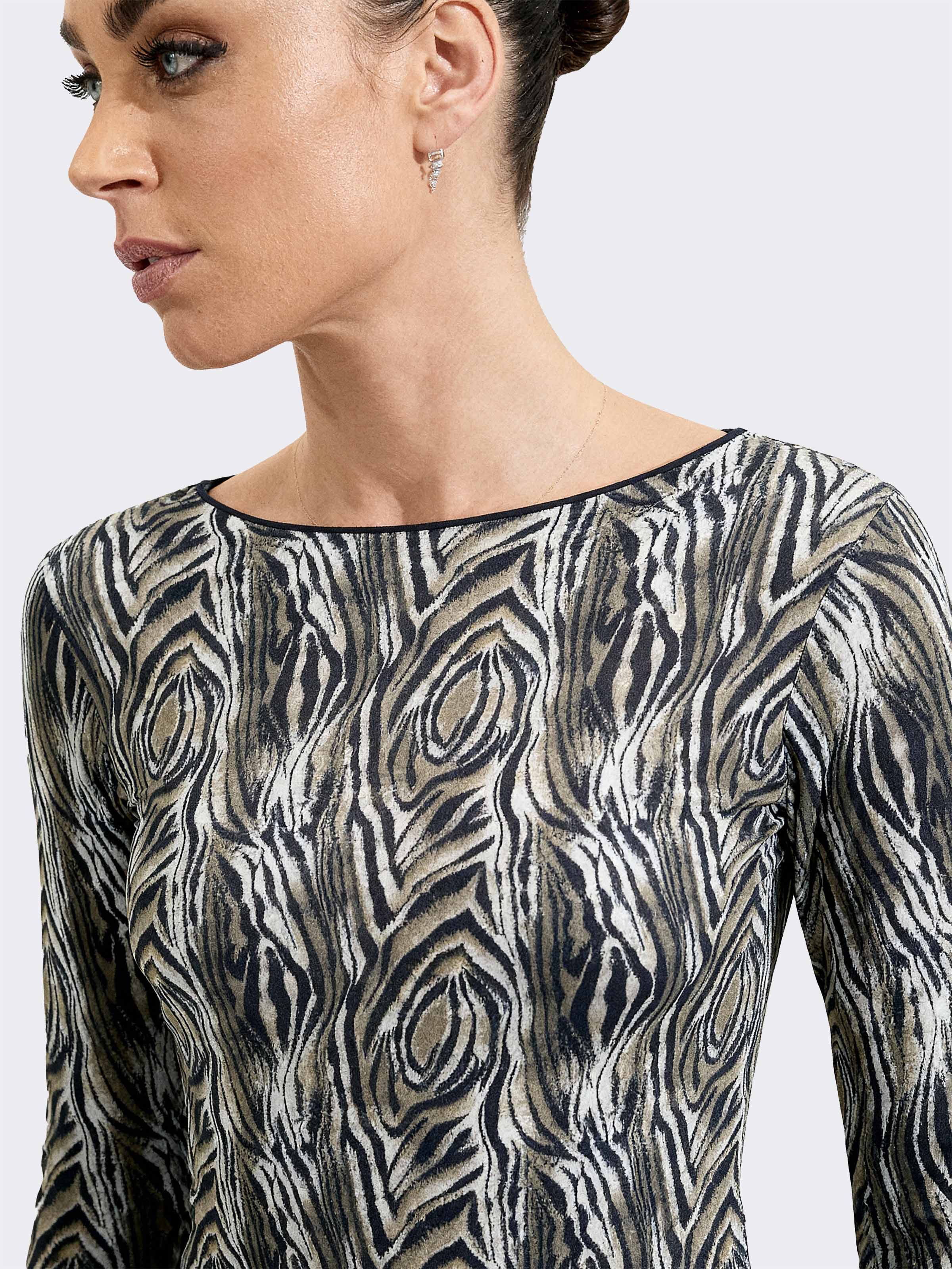 Maglia Intima Donna Manica Lunga in Cashmere & Modal Collo Barchetta Animalier - Calda - Image 3