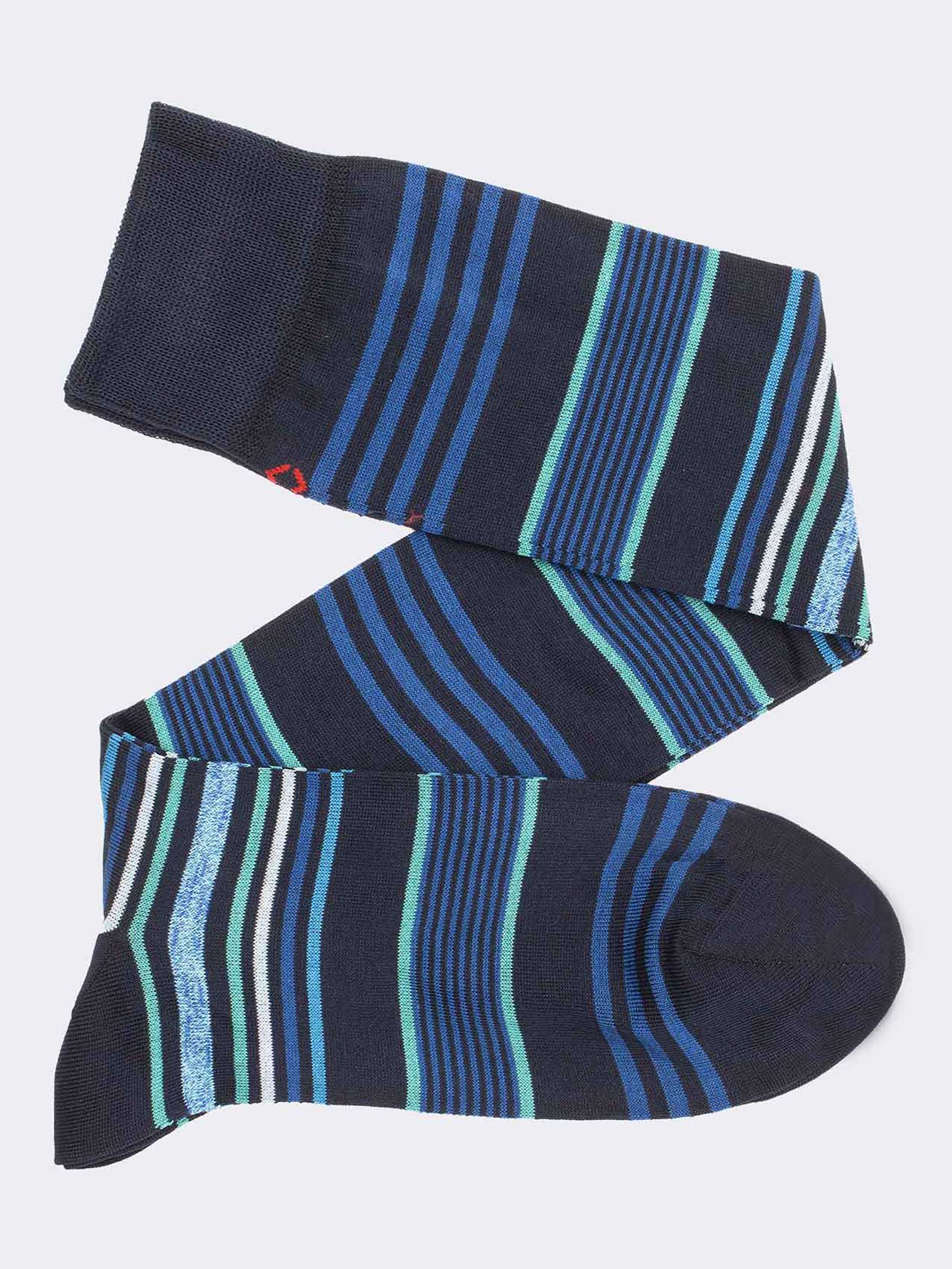 Calze Uomo Lunghe a Righe in Fresco Cotone - Design Elegante - Image 1