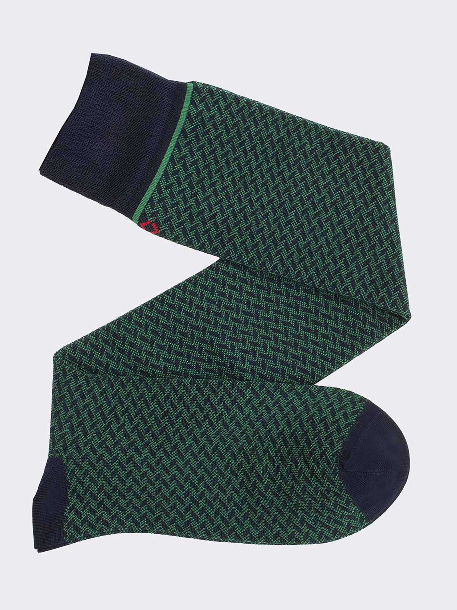 Calzini Uomo Lunghi con Motivo Geometrico in Fresco Cotone - Elegante Design - Image 1