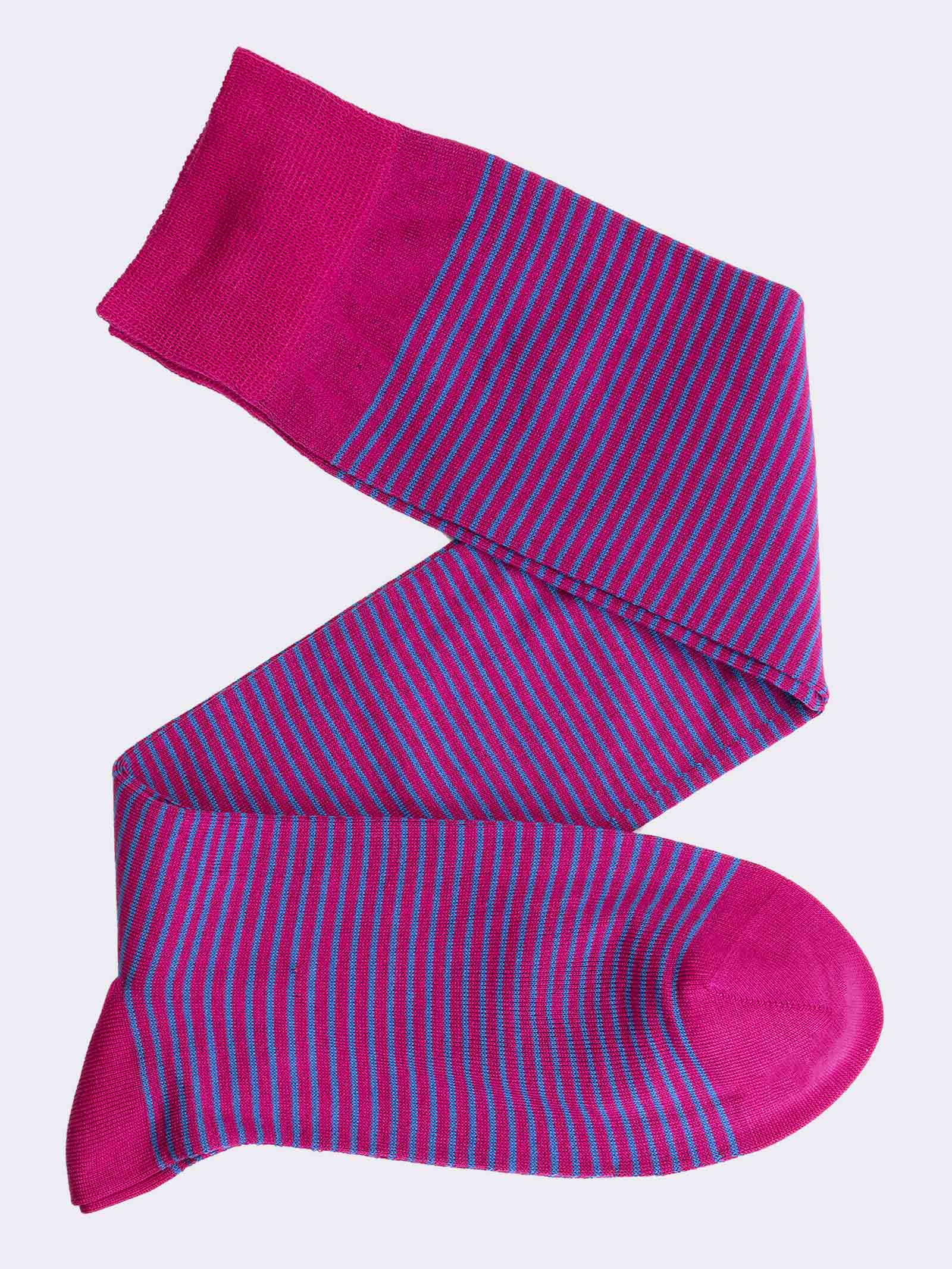 Calze lunghe uomo fantasia a righe in fresco cotone - Made in Italy - Image 1