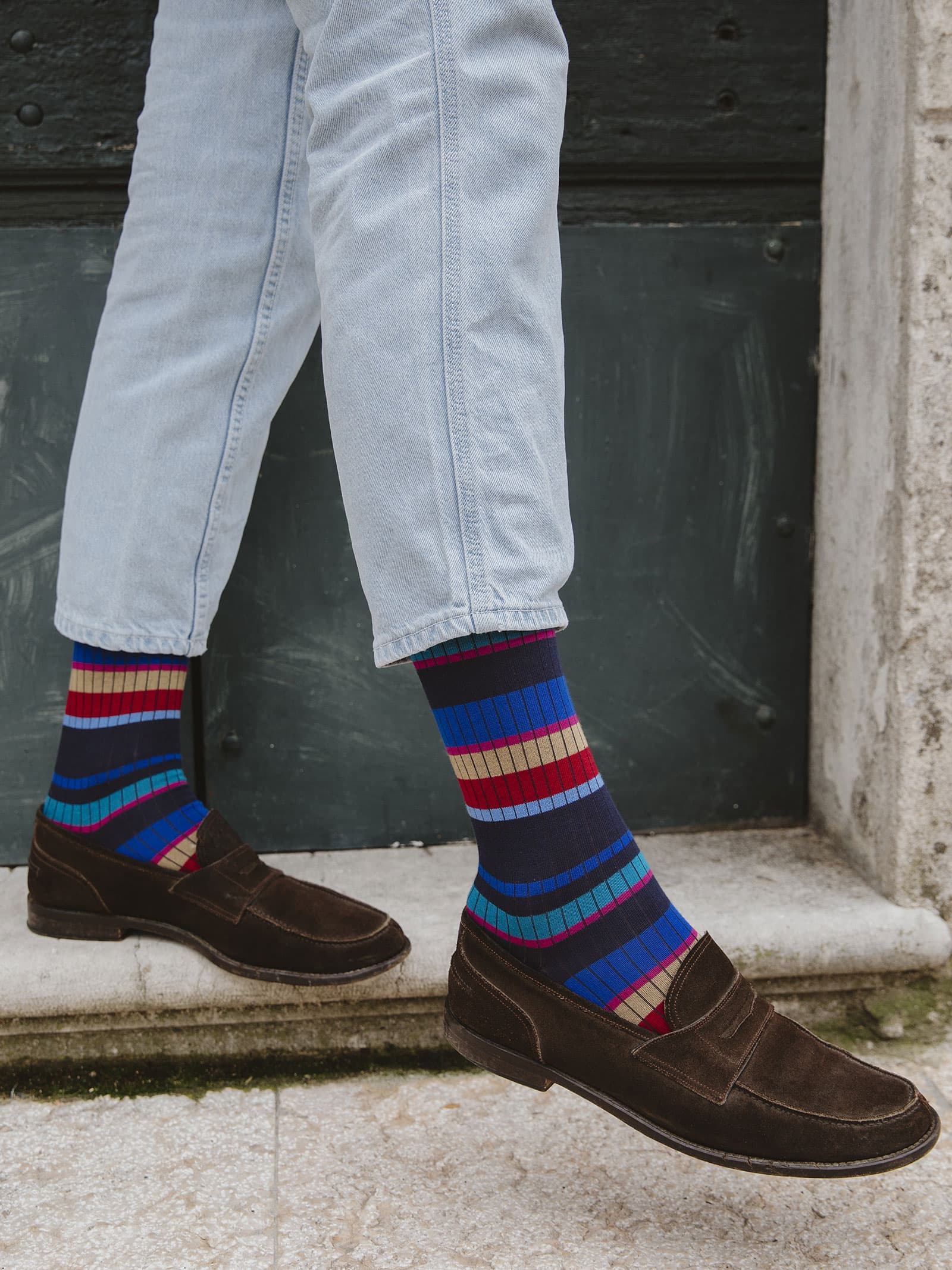 Calze lunghe da uomo a Fasce Colorate in caldo Cotone - Made in Italy - Image 3