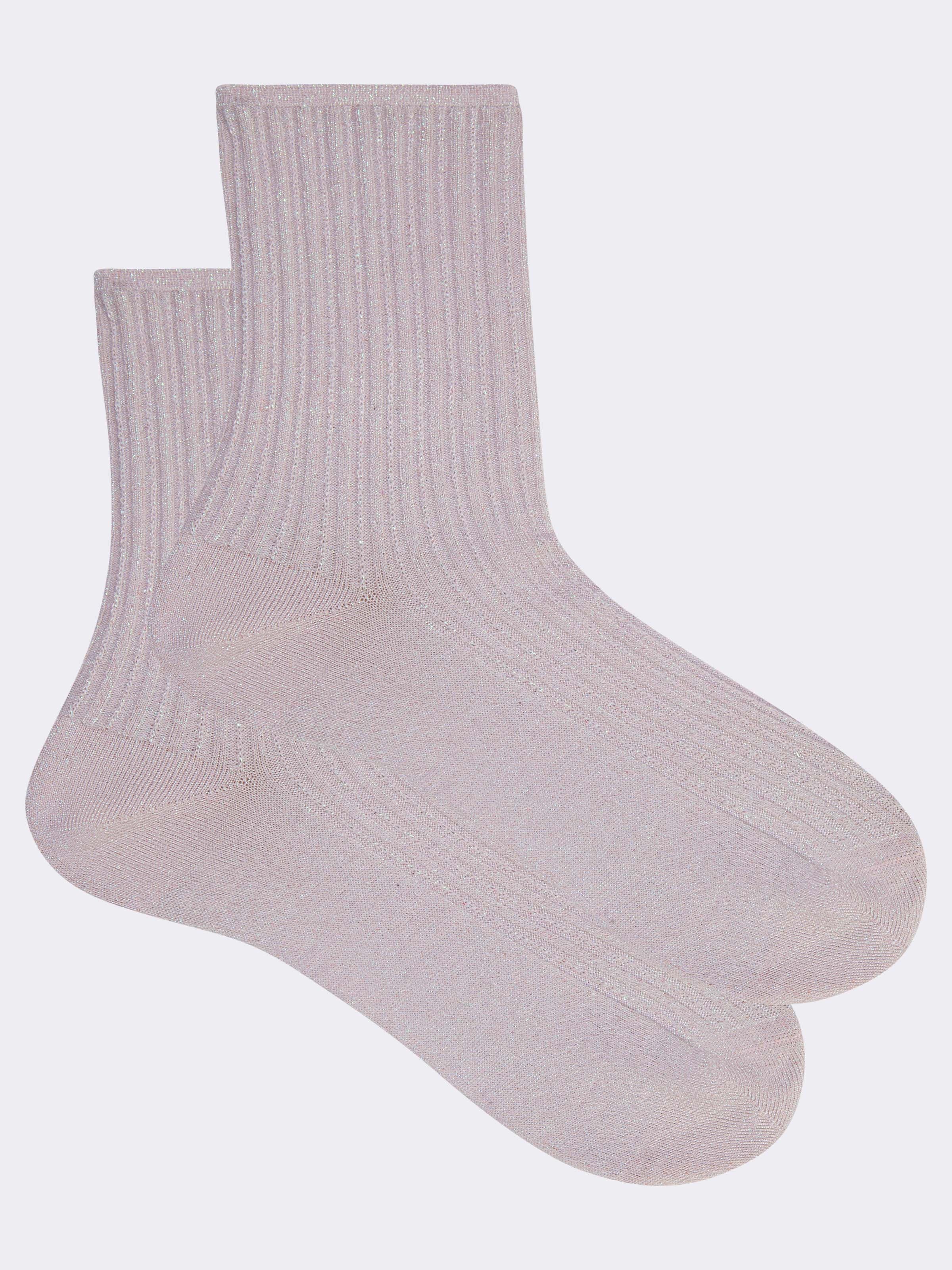 Calze corte Donna Fresco cotone fantasia a costino Lurex