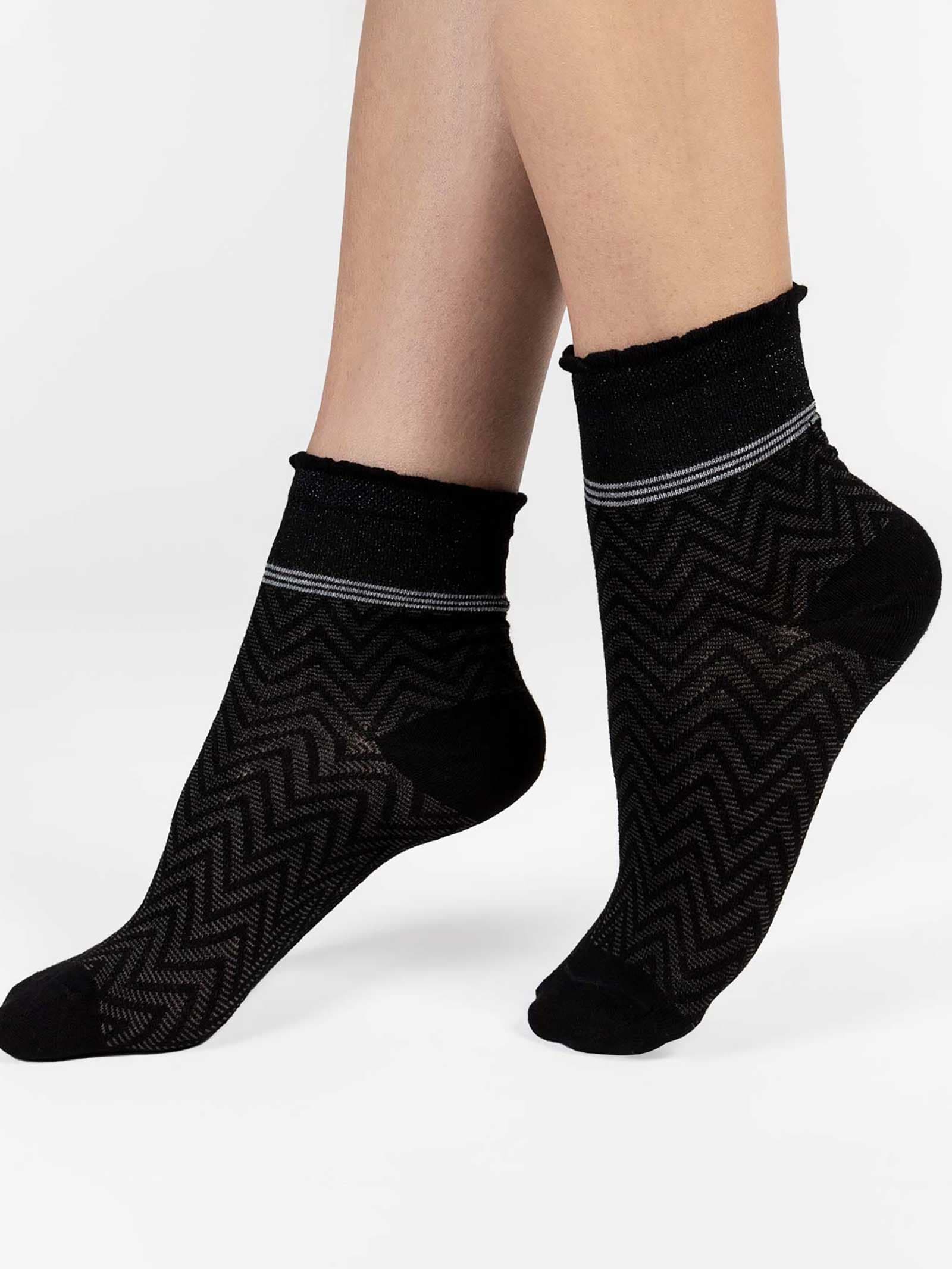 Calze Corte Donna Fantasia Zigzag con Polsino Lurex - Made in Italy - Image 1