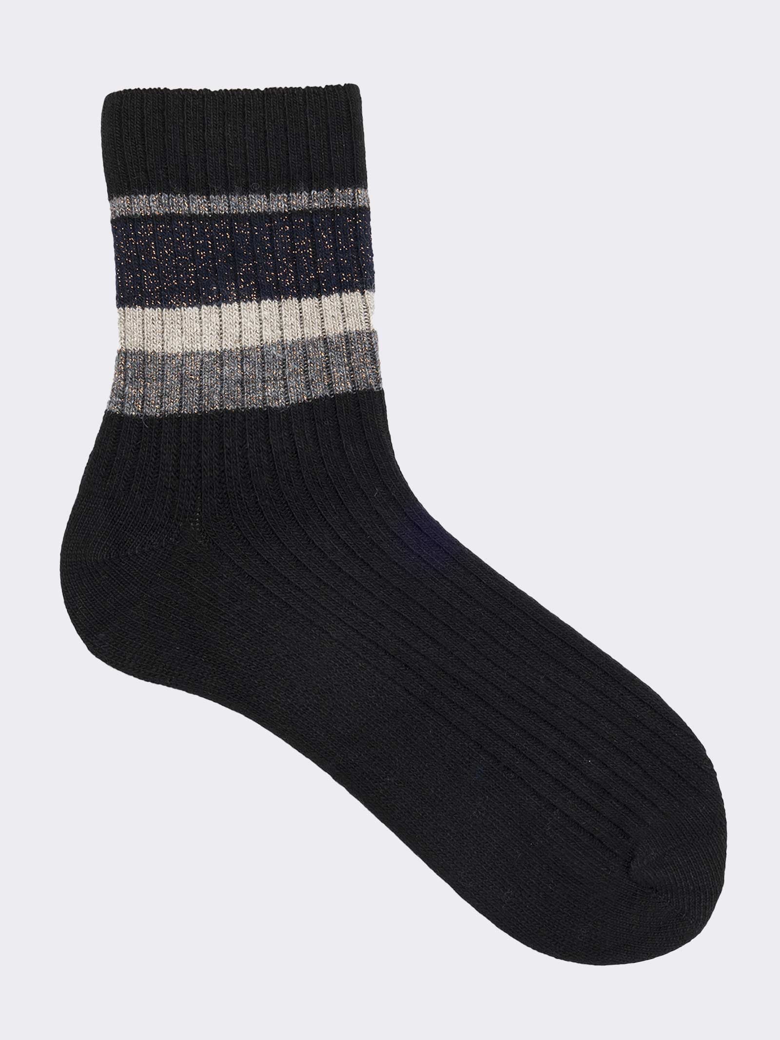 Calze corte donna a coste con riga Lurex in misto Cashmere - Made in Italy - Image 1