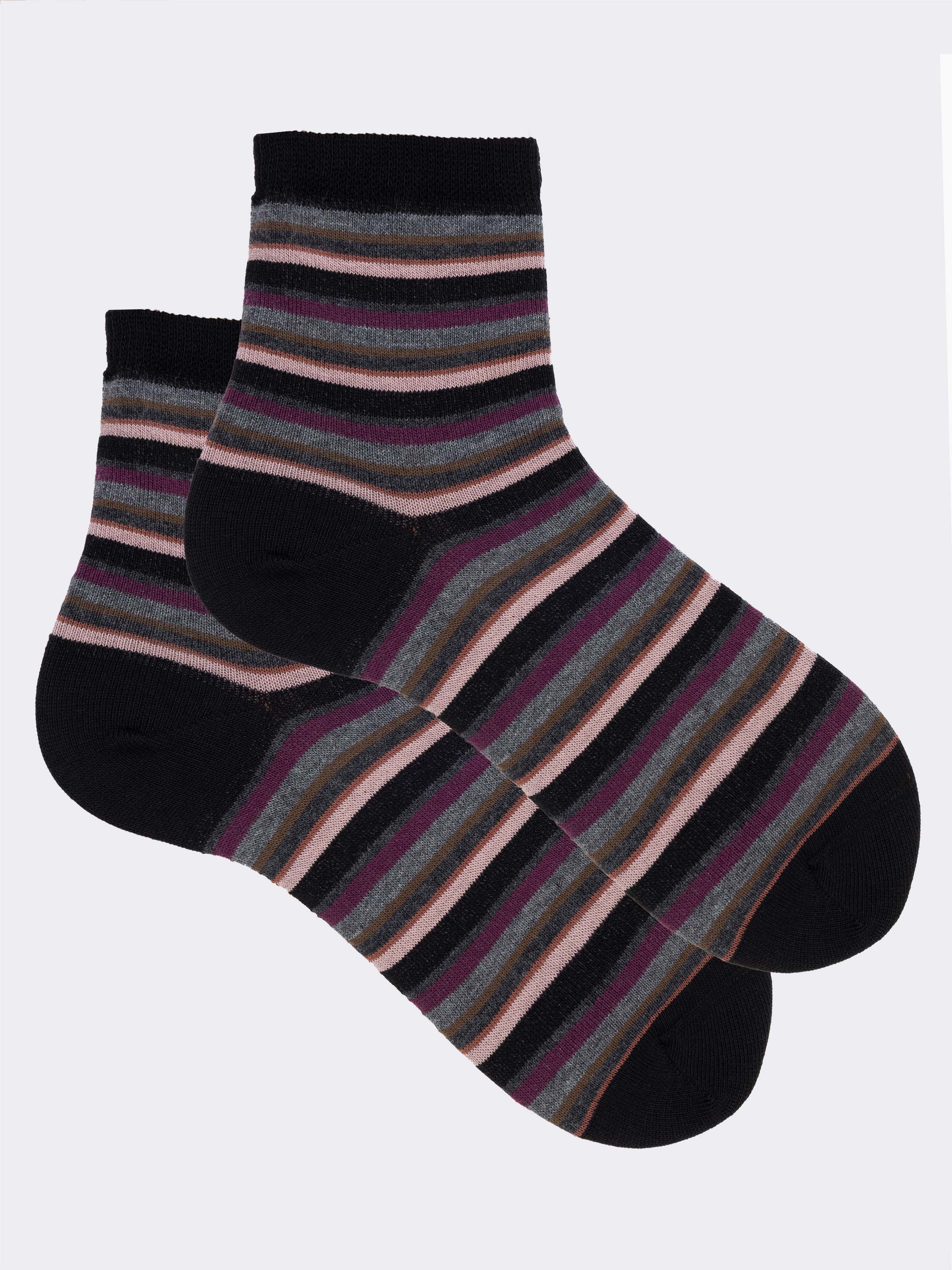 Calze Corte Donna in Caldo Cotone Fantasia Multirighe - Made in Italy - Image 1