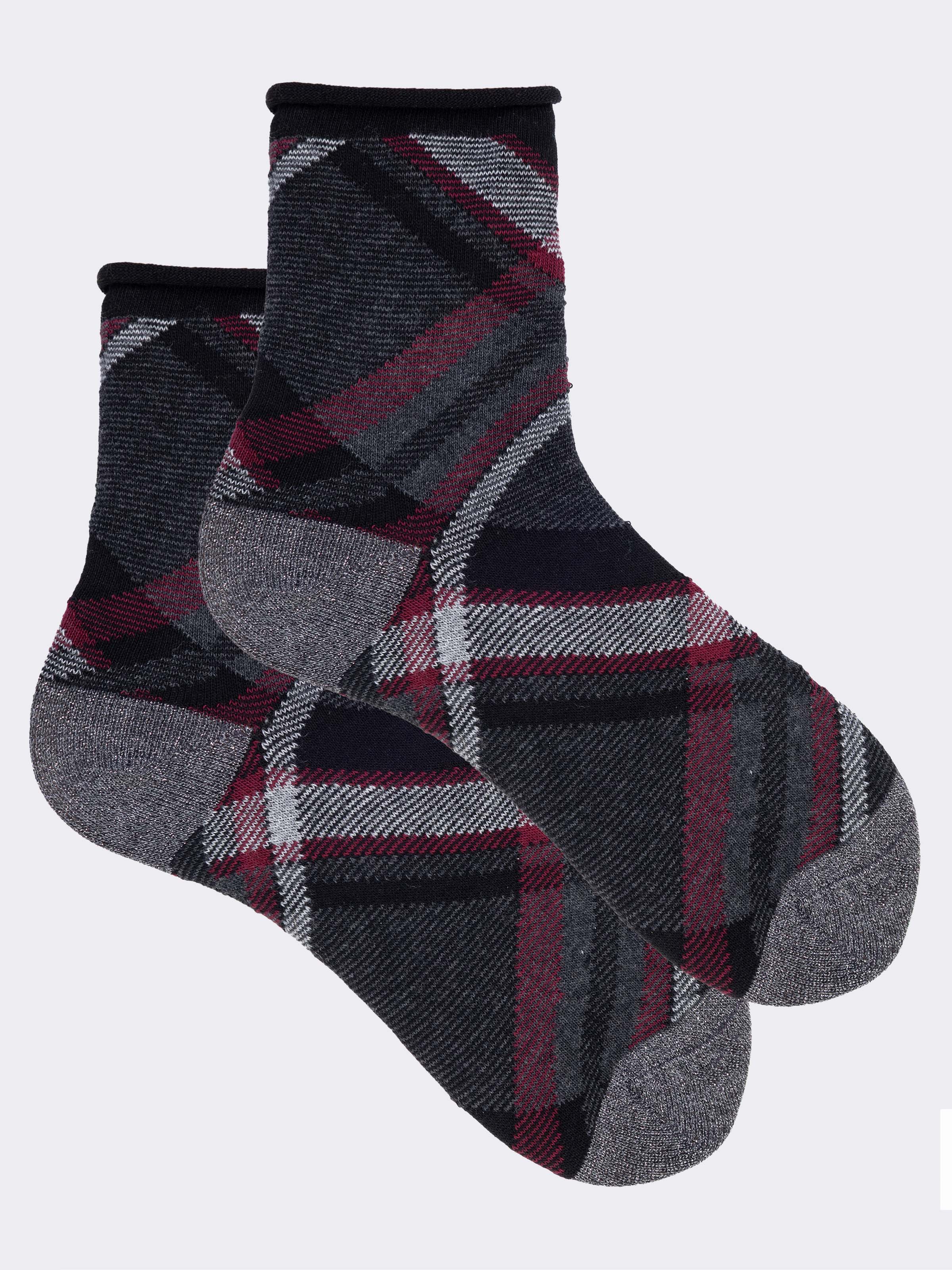 Calze Corte Fantasia Tartan in Caldo Cotone - Made in Italy - Image 1